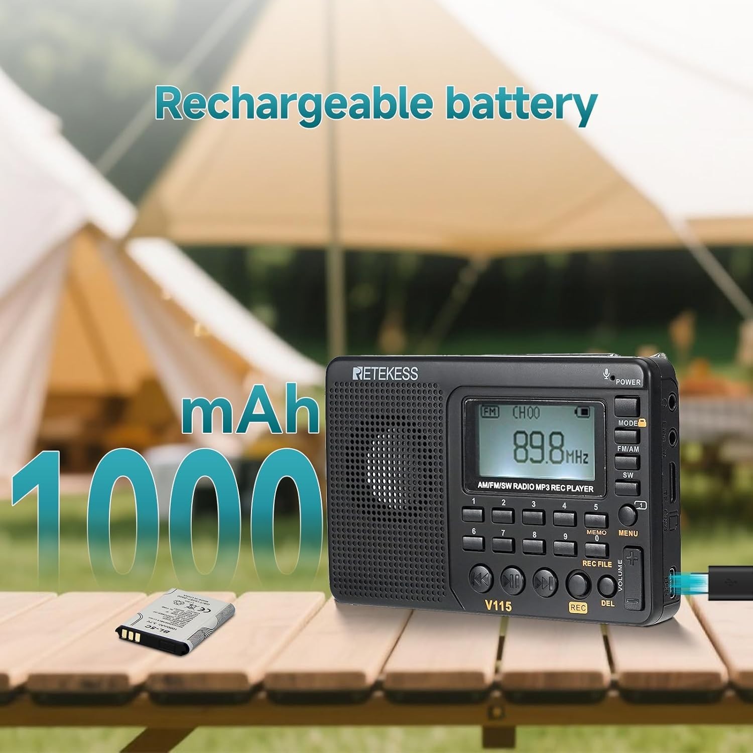 Portable V115 Shortwave Digital Radio with Preset Stations & Telescopic Antenna