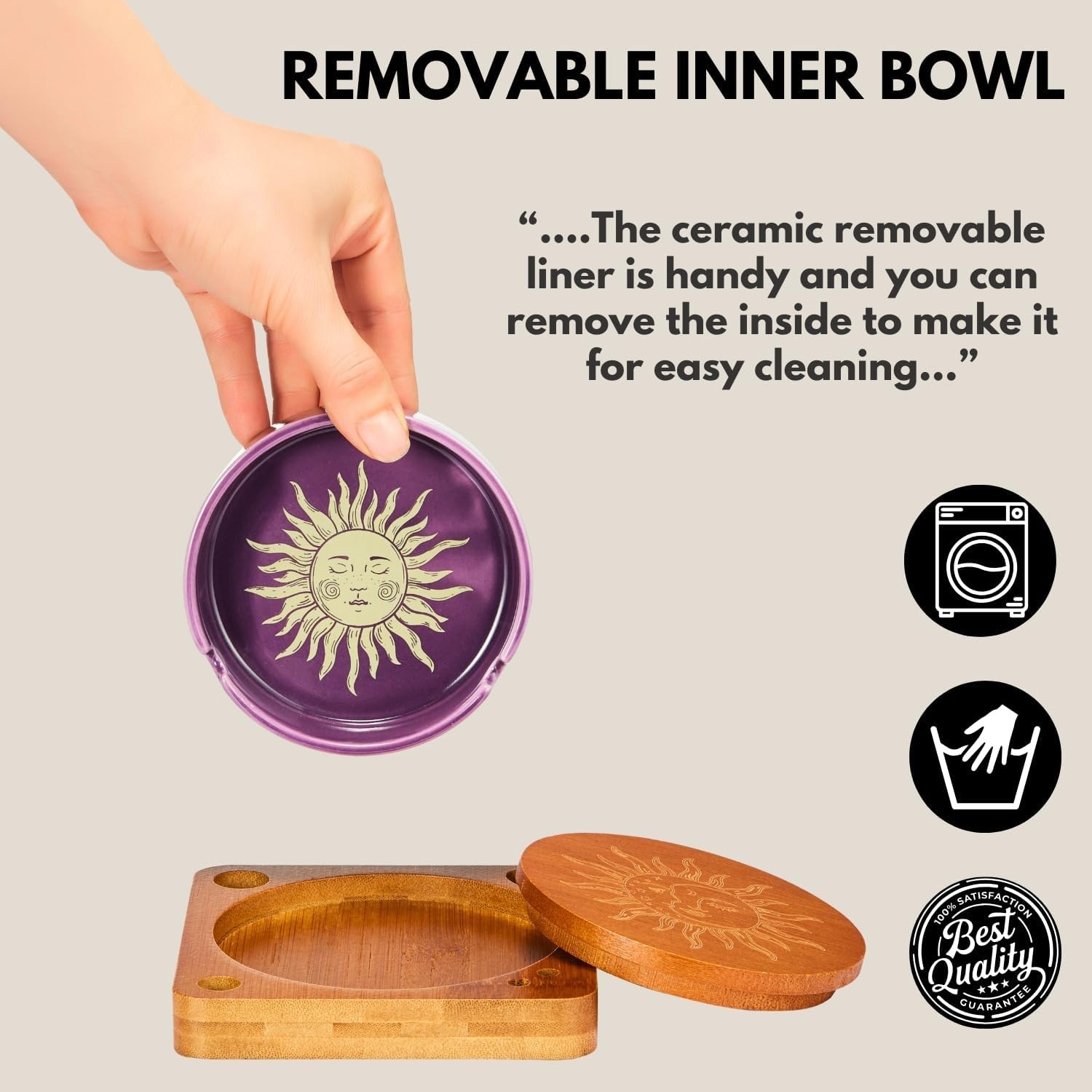 Cute Ashtray with Lighter Holder Ceramic Ashtray with Lid Windproof Odorless Sun