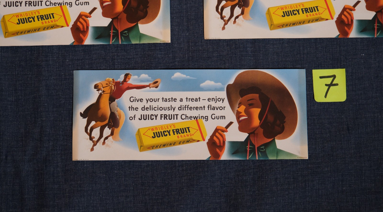 Vtg 1940's Otis Shepard Western Wrigley's Juicy Fruit Gum Lithograph Sign B-1048
