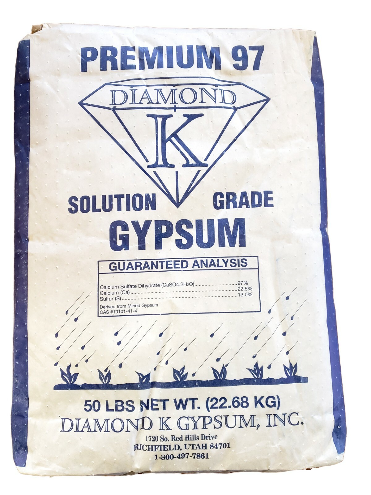 50 Pounds Diamond K Gypsum Calcium Sulfate Dihydrate Solution Grade Fertilizer
