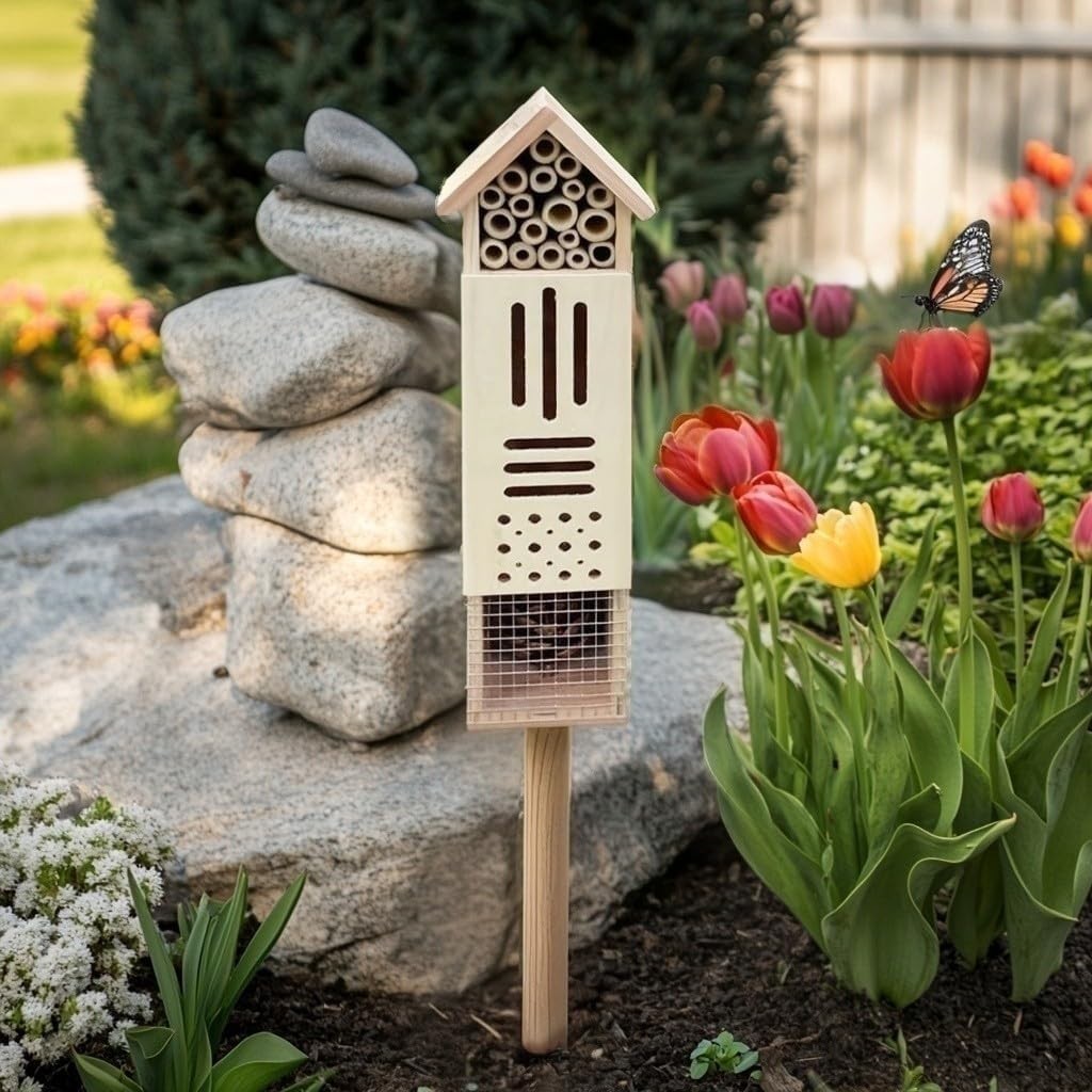 Durable Wooden Insect Habitat - Attract Ladybugs & Solitary Bees to Your Garden