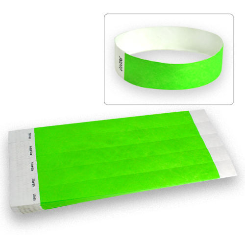 100 Count Wristbands for Events, Neon Green Tyvek Material, Security Bracelets