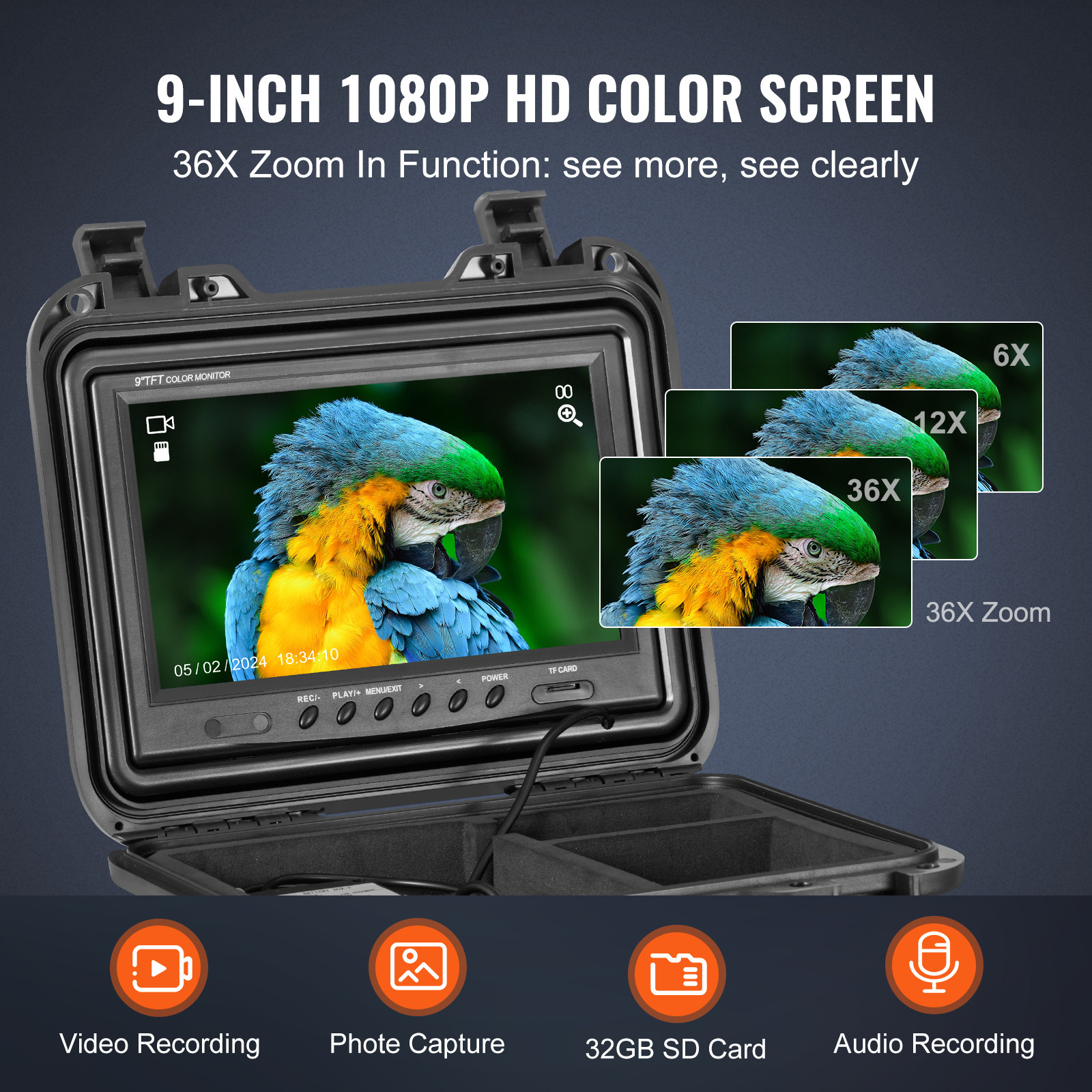 VEVOR Sewer Camera 165ft/50m Self-Leveling Drain Camera with 9" Screen 36X Zoom