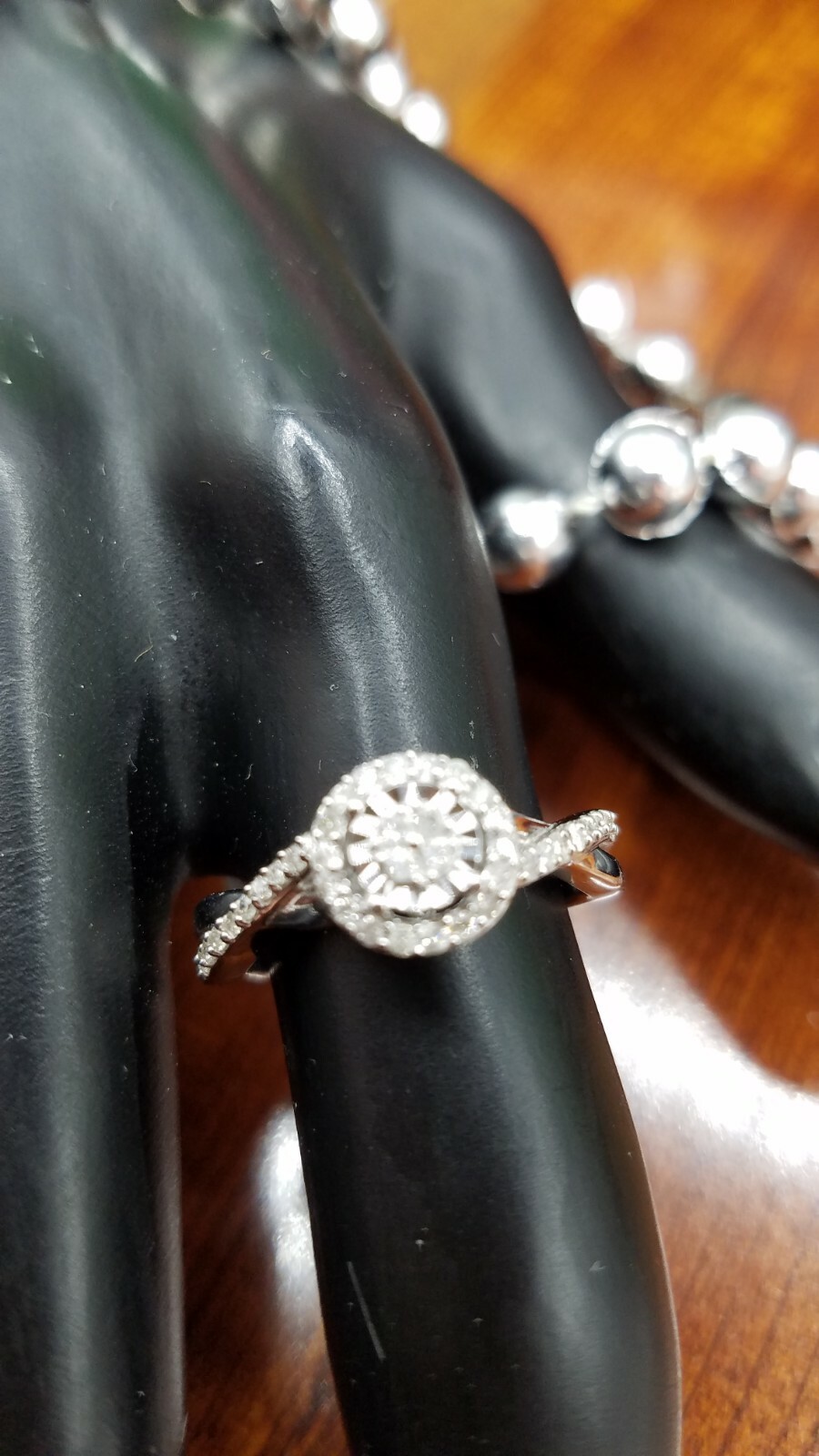 Genuine Diamond Ring sterling silver 0.25ctw promise/ engagement ring halo clust