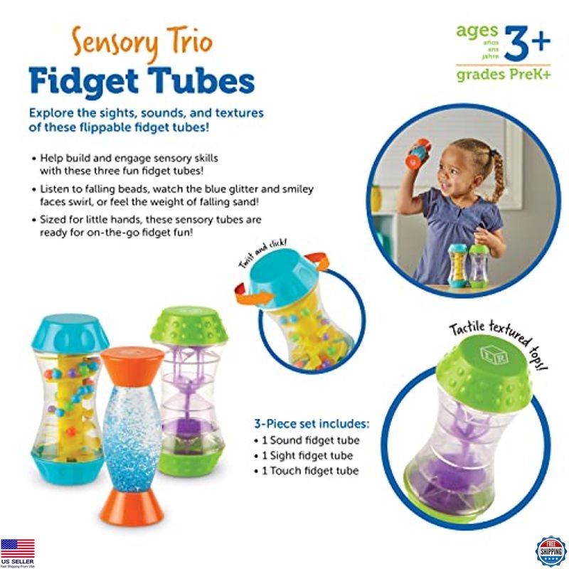 Learning Resources Sensory Trio Fidget Tubes - Travel Toys for Toddlers & Kids