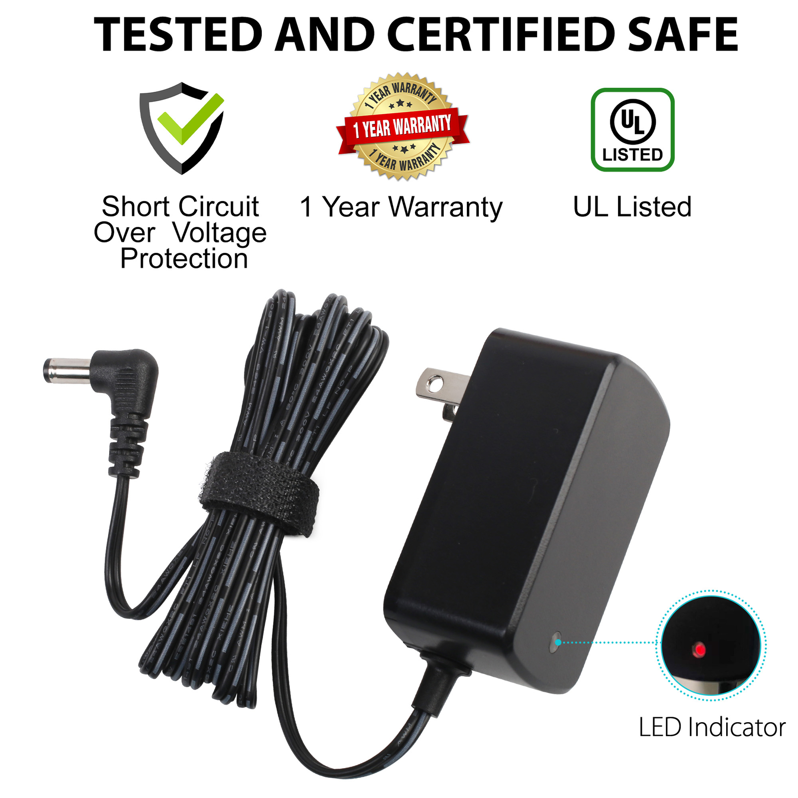 9V Power Supply Adapter for Guitar Effect Padals Tip Center Negative 5.5 x 2.1mm