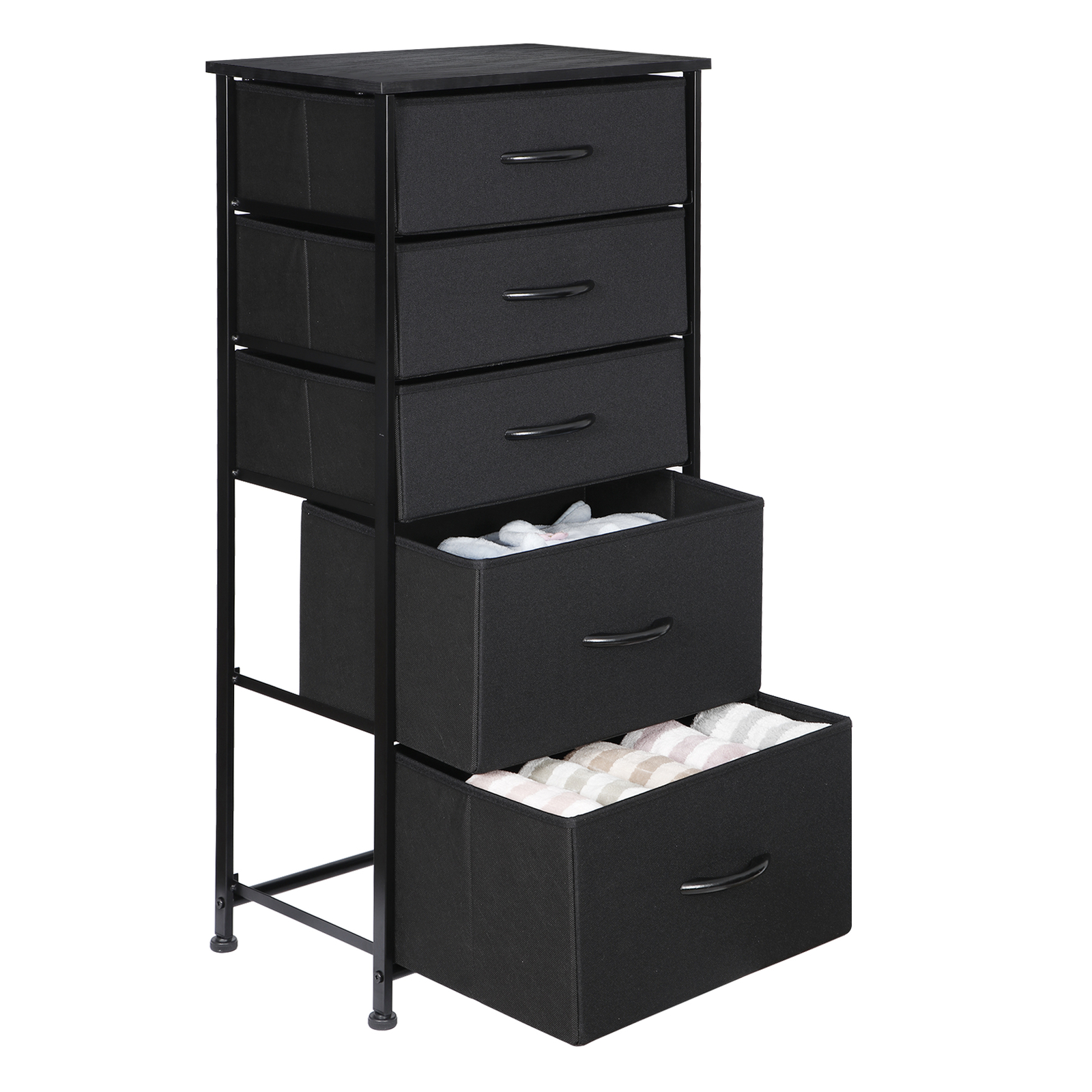Fabric Dresser W/5 Drawer Storage Chest Tower Cabinet Organizer Unit for Bedroom