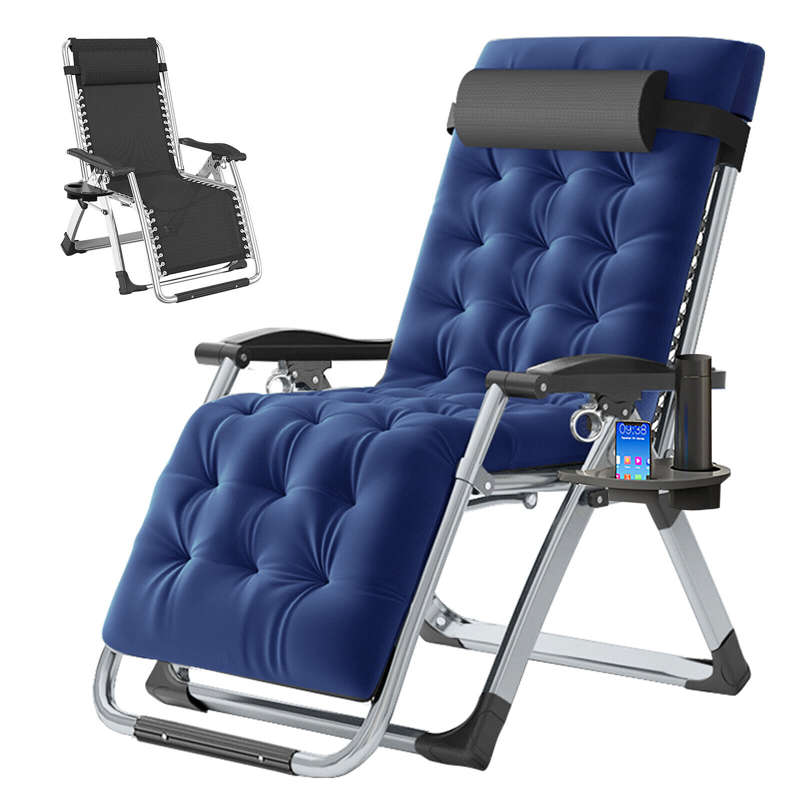 SLSY Zero Gravity Chair Lawn Recliner Reclining Patio Lounger Chair Blue Cushion