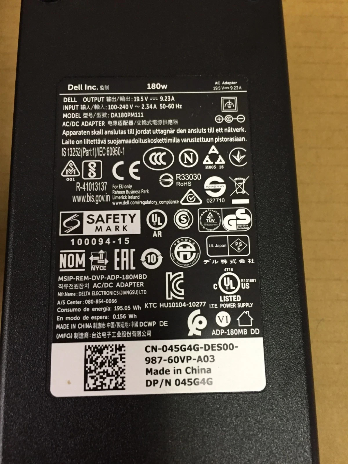 Genuine OEM DELL 180W 19.5V 9.23A AC Adapter Charger DA180PM111 LA180PM111 7.4mm