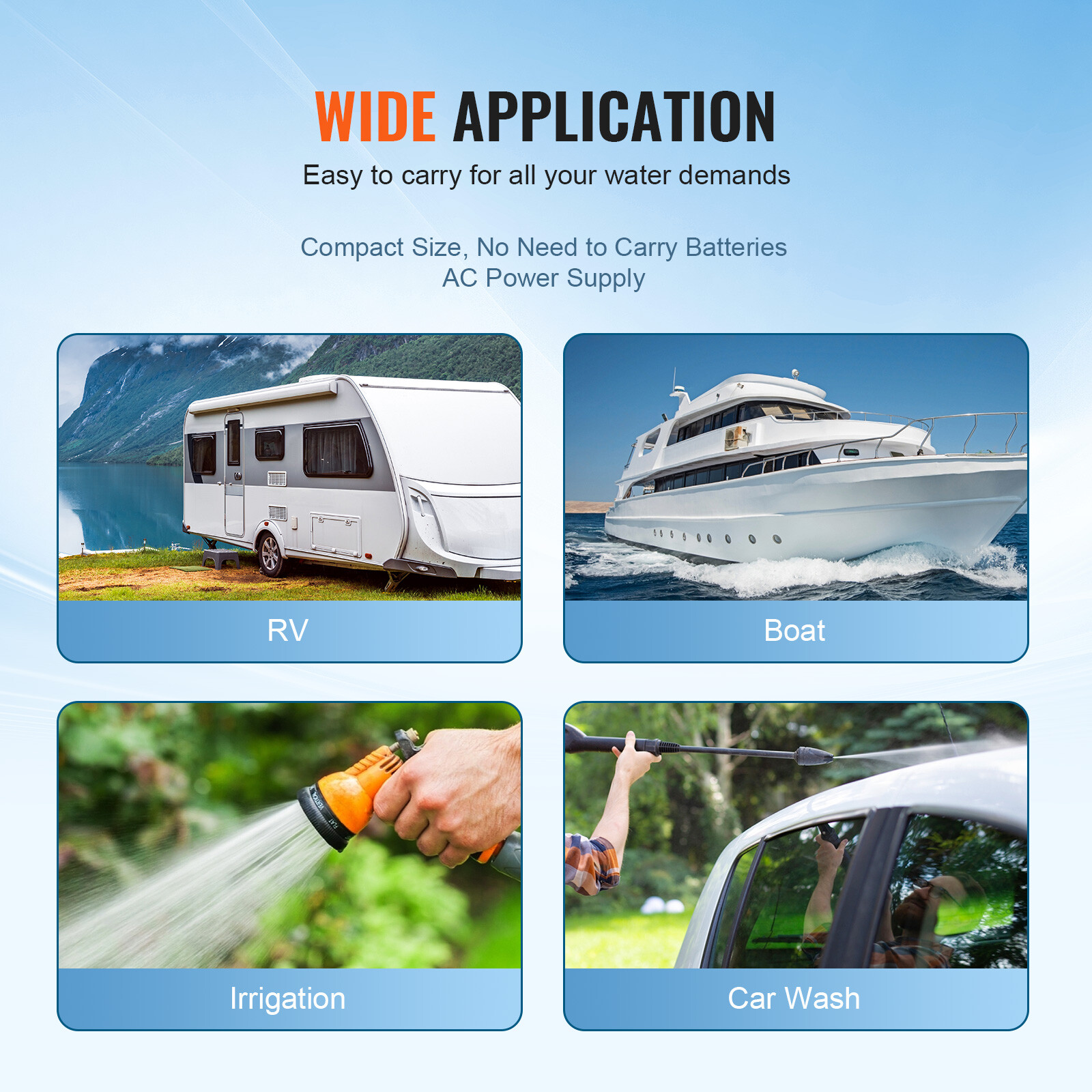 VEVOR 110V Water Pressure Diaphragm Pump Self-Priming Pump 45 PSI 3.3GPM Boat RV