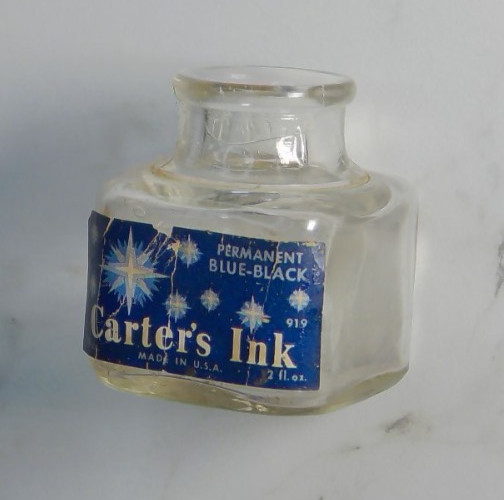 Antique Carter’s Ink Bottle 1 1/4 oz Blue Black Vintage Fountain Pen US Pat. 2x2