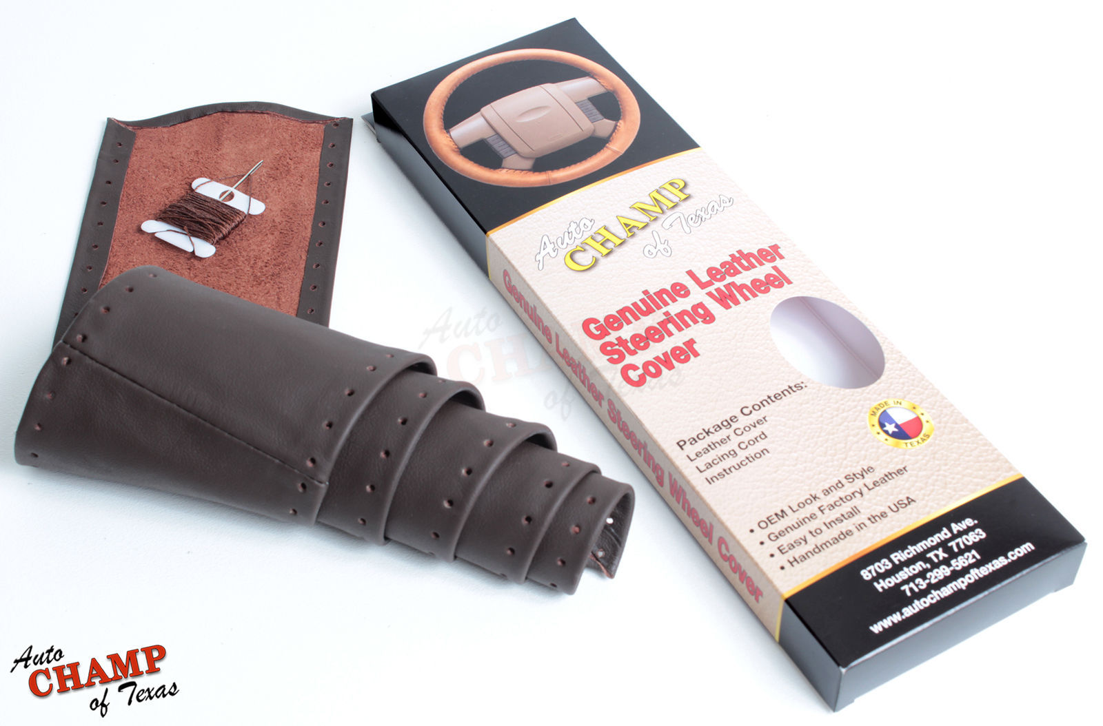 For 2009-2012 Dodge Ram 1500 2500 3500-Leather Steering Wheel Cover, Dark Brown