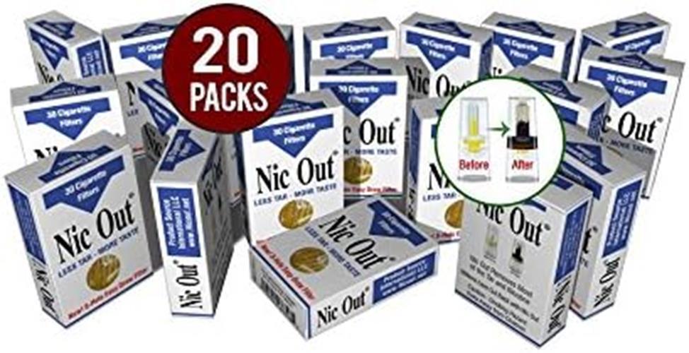 20 TOTAL NIC-OUT Cigarette Filters packs, Less Tar and Nicotine (600 Filters)