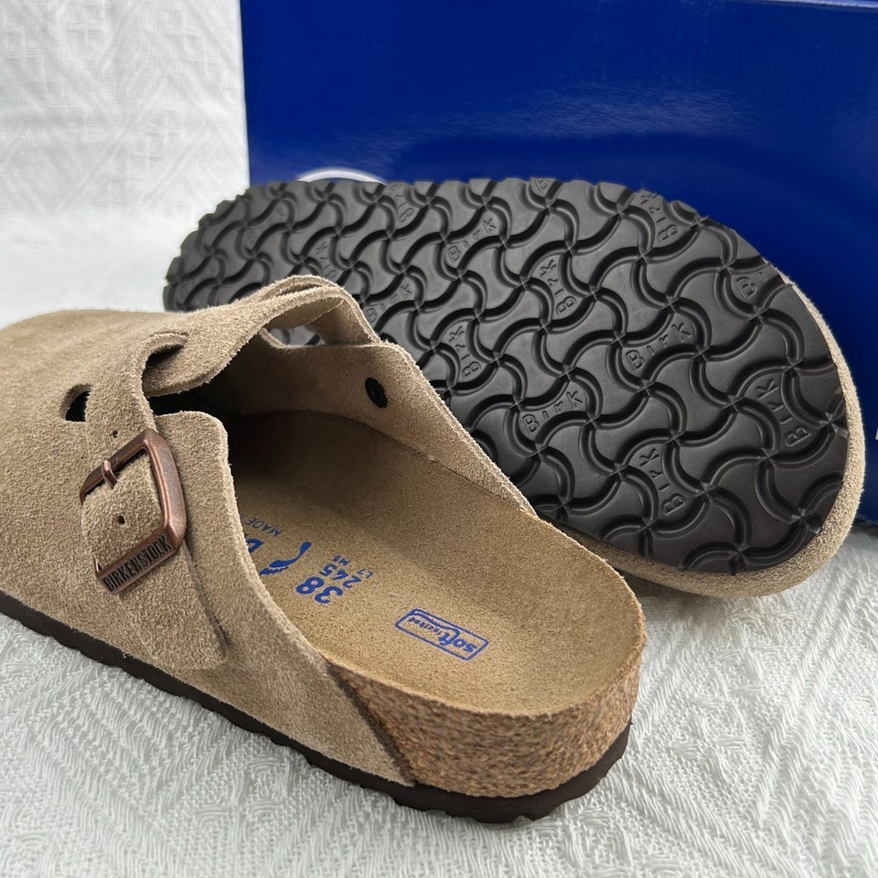 Birkenstock Boston Taupe Suede Leather Soft Footbed Unisex Clog Shoes