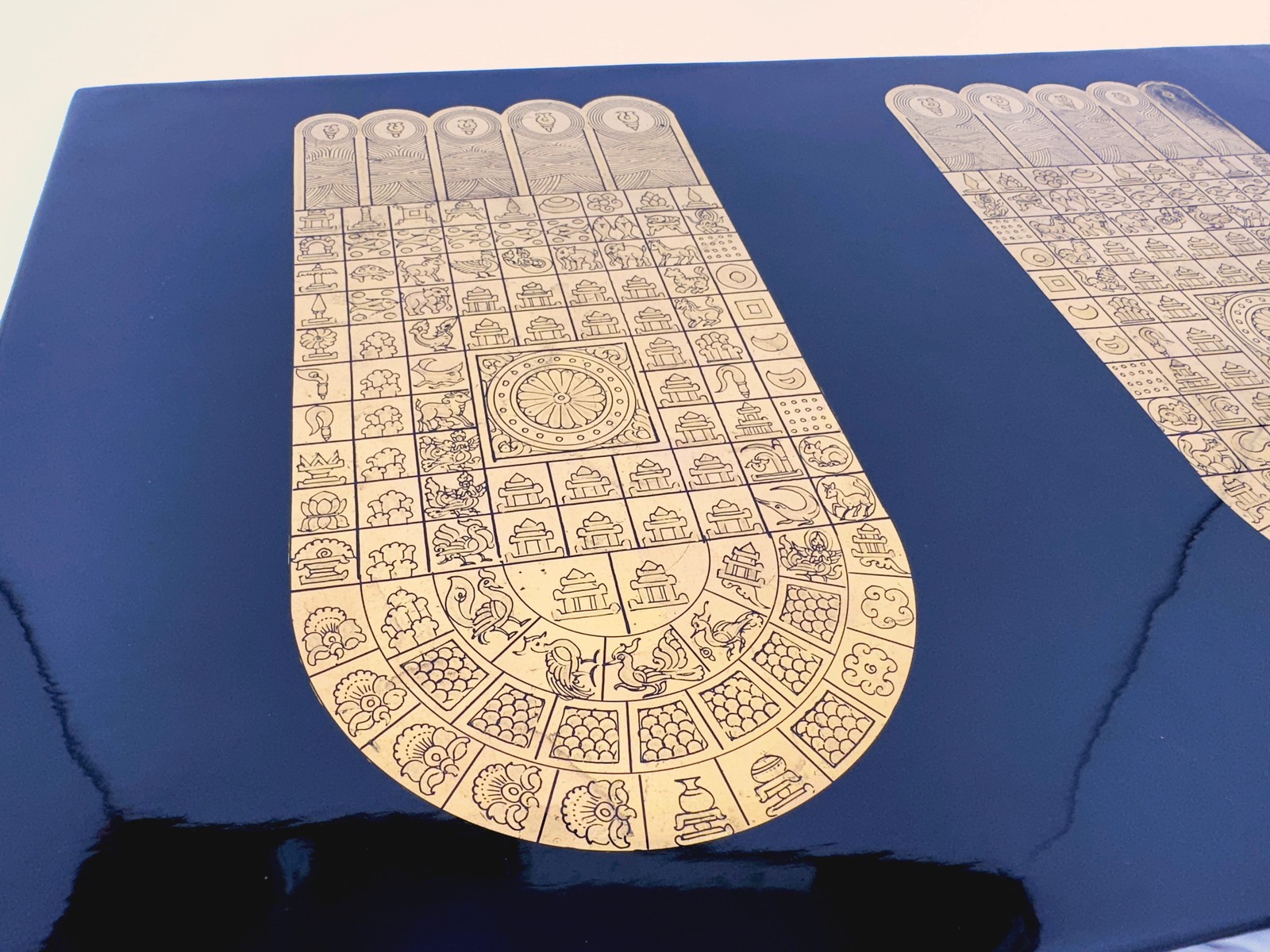 Large Burmese Gold Leaf Buddha Footprint Lacquer Panel Altar Art Zen Decor 18"