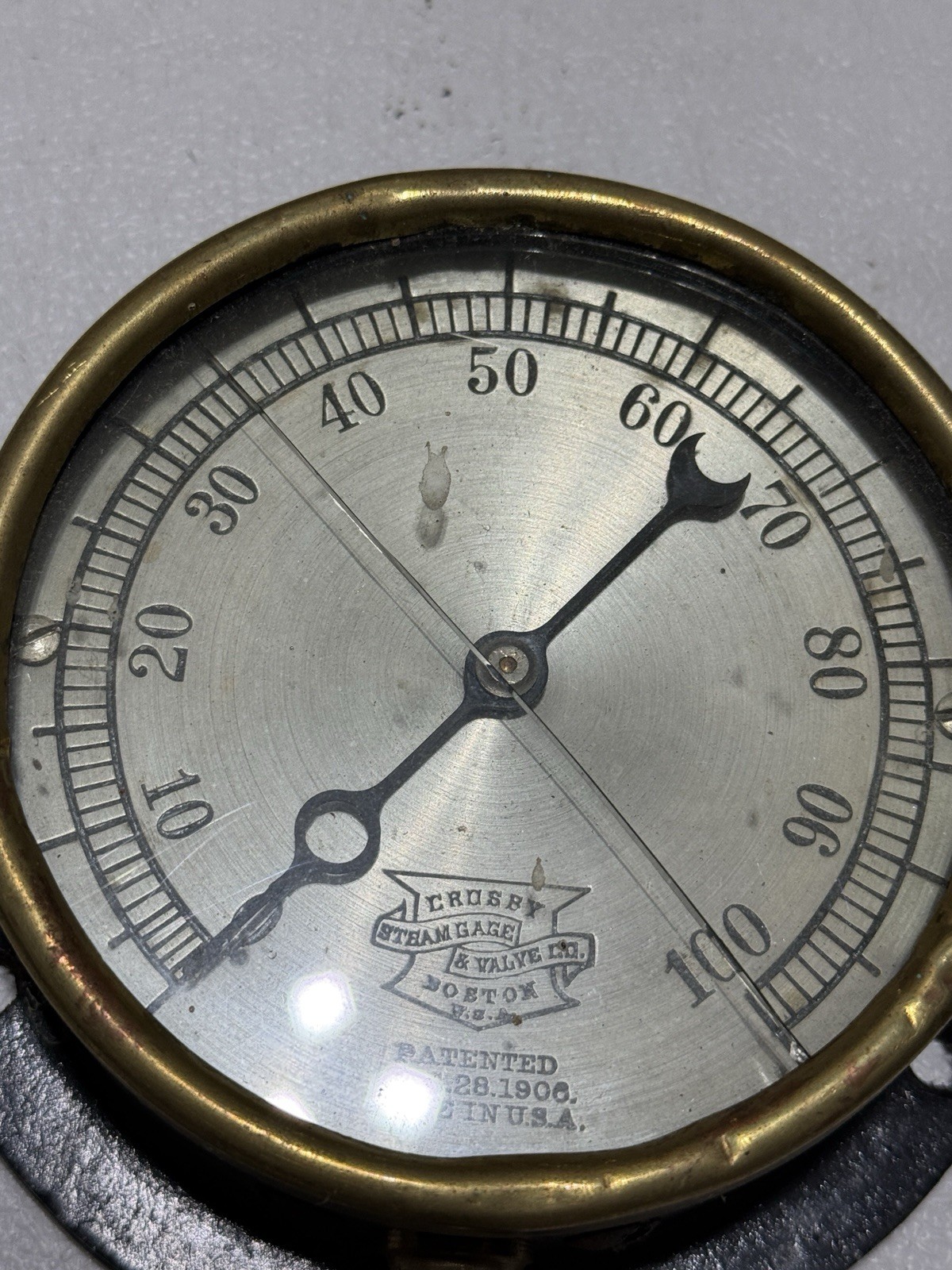 Antique Brass Air Gauge. Crosby Steam Gage And Valve Co. Boston. Rare