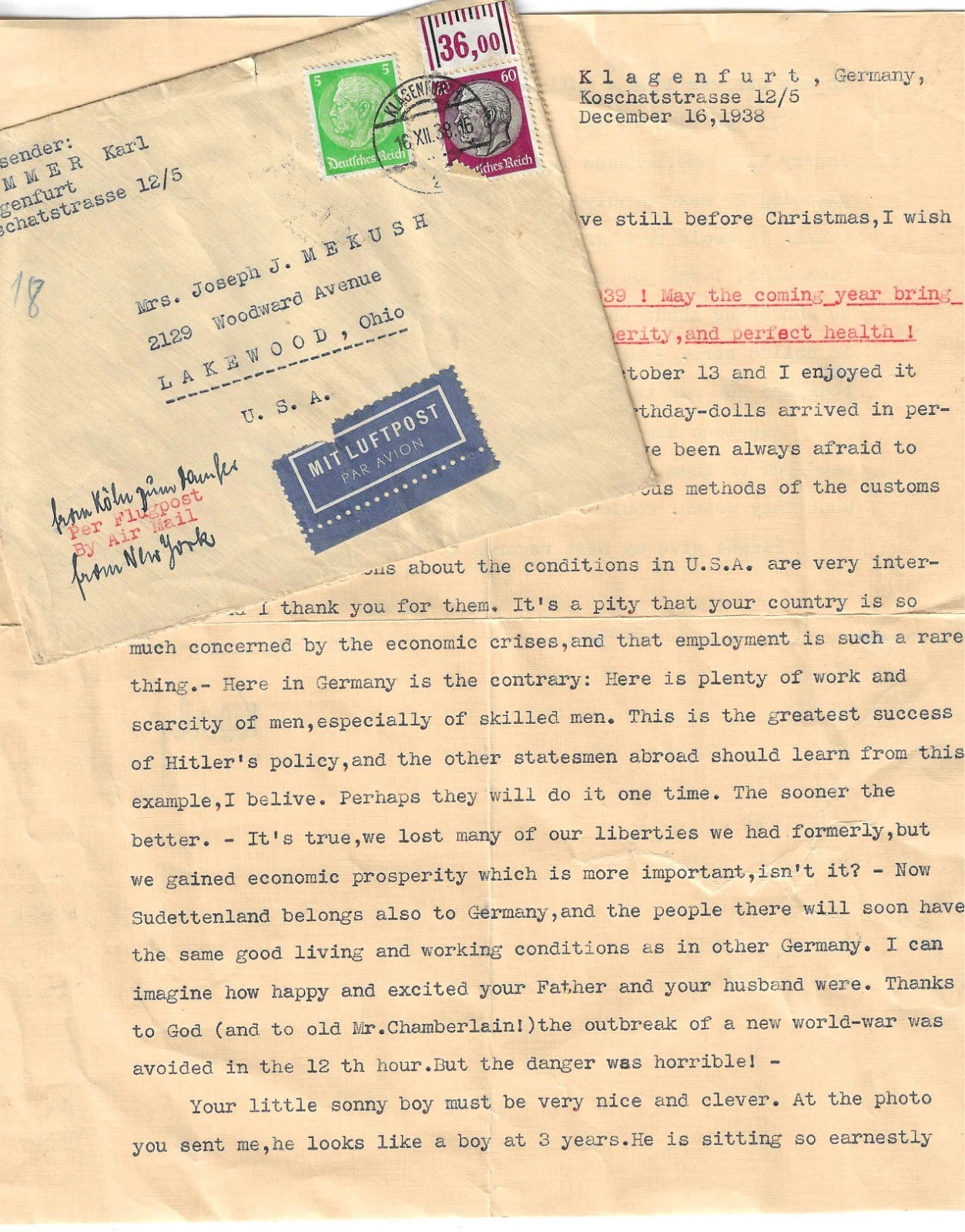 1938 WWII Life In Germany Letter Economic Hitler Success Prosperity WW2 War