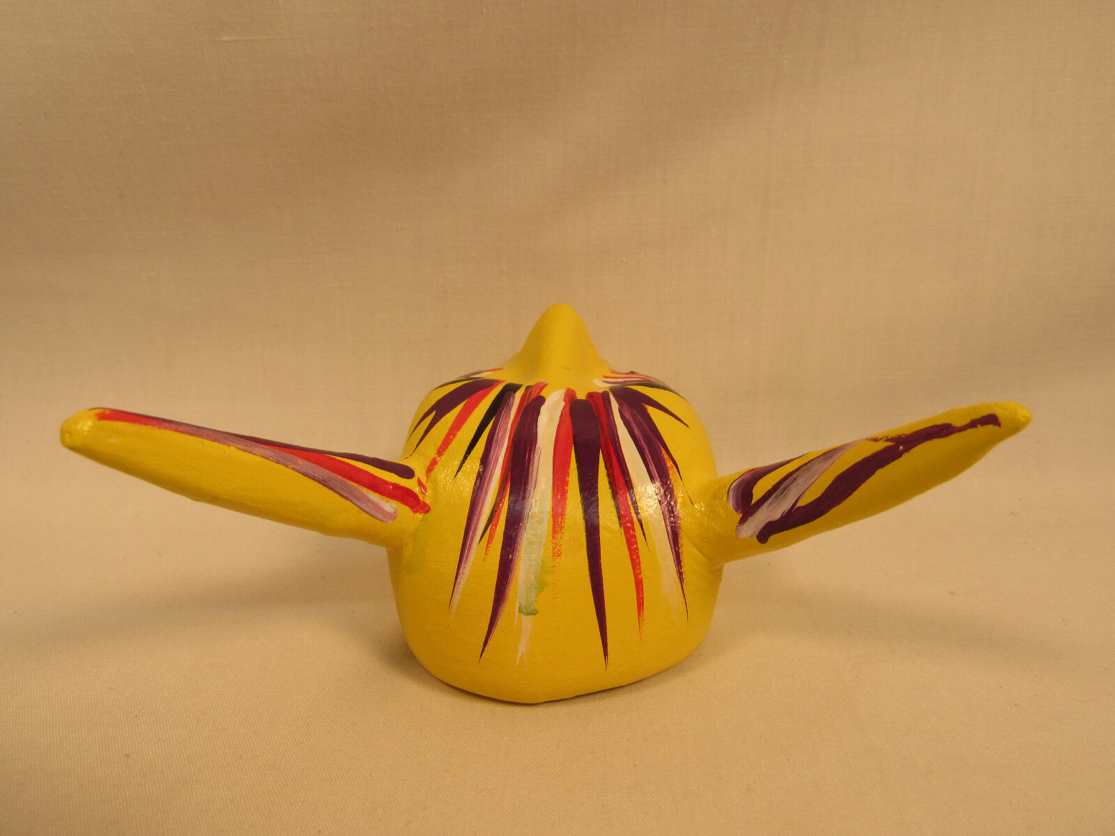 Vintage Devil El Diablo Handmade Hand Painted Mexican Ceramic Mask Yellow