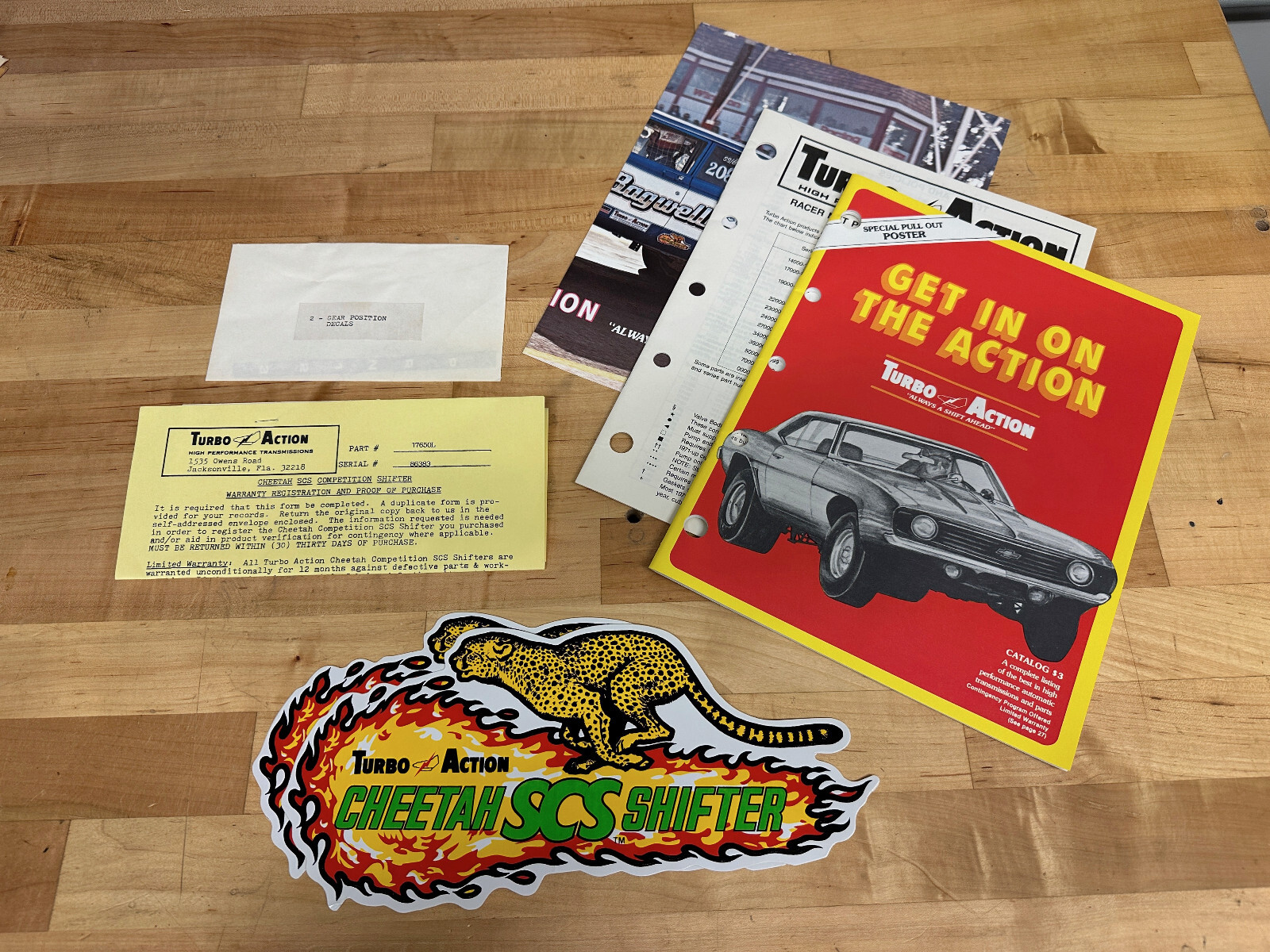Vintage TURBO ACTION Transmission Parts CATALOG 1986 w Bagwell Poster and Decals