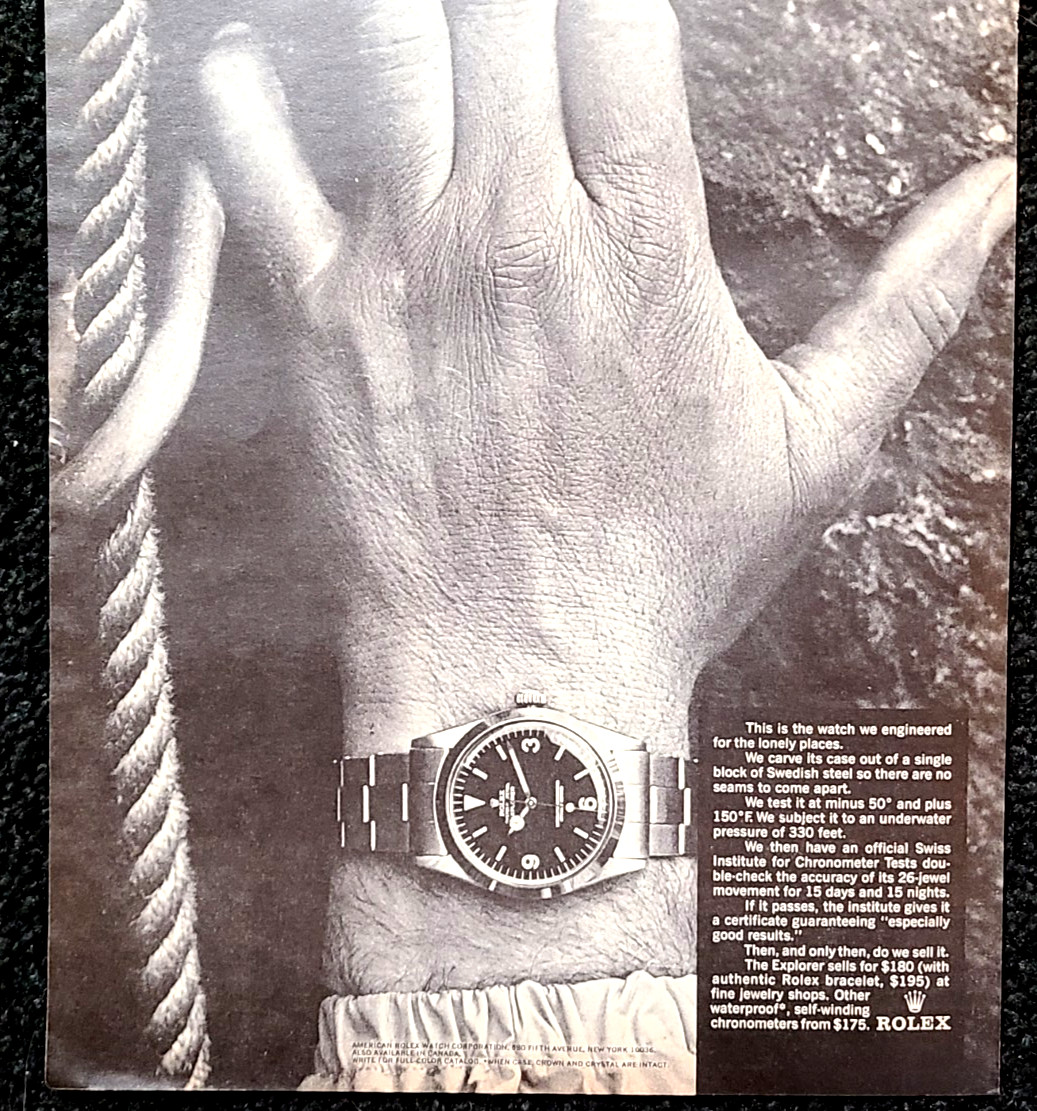 Rolex Explorer Original 1966 Vintage Print Ad On Top Of The Matterhorn Wall Art
