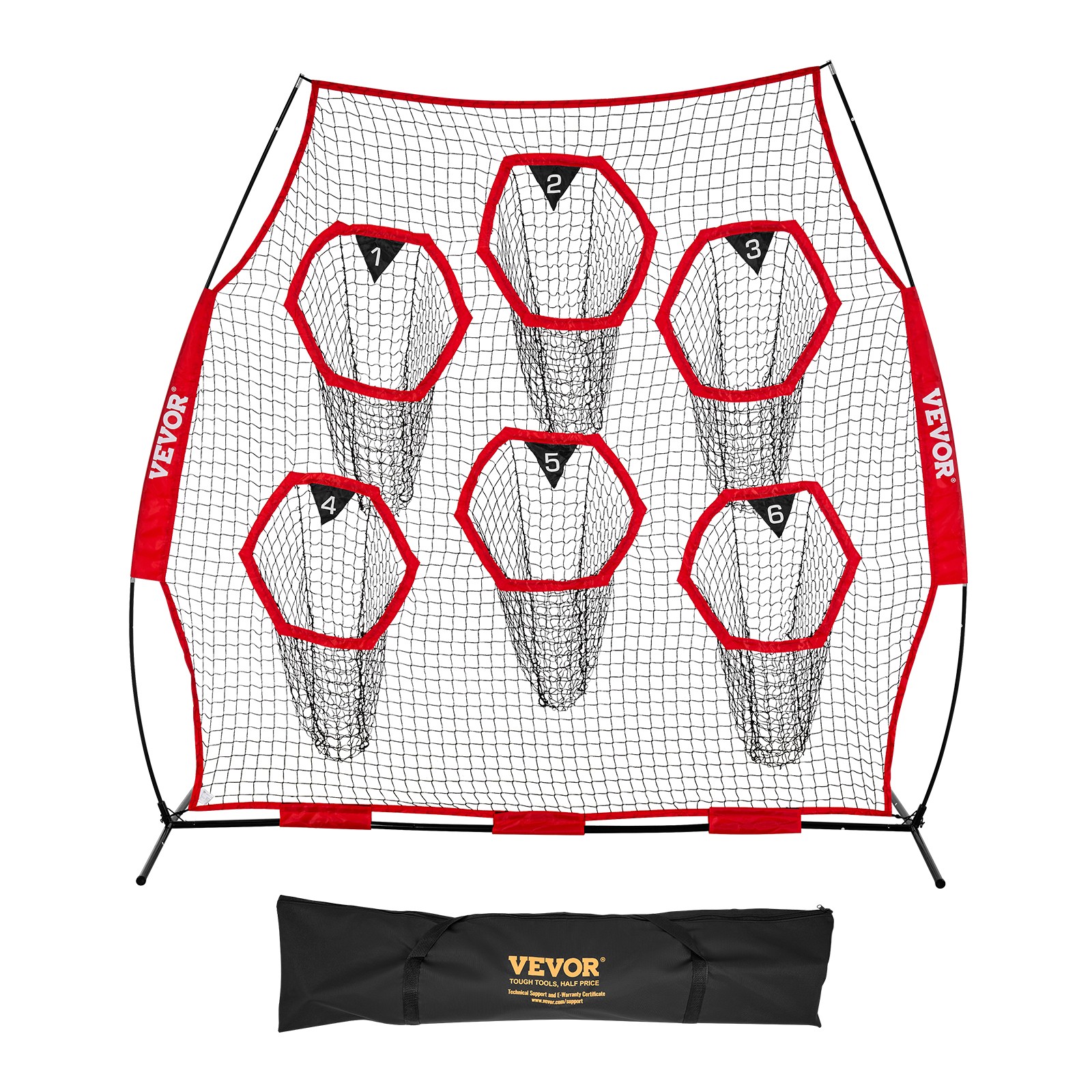 VEVOR 8x8 ft Football Trainer Throwing Net Portable Practice Net Improve QB Red