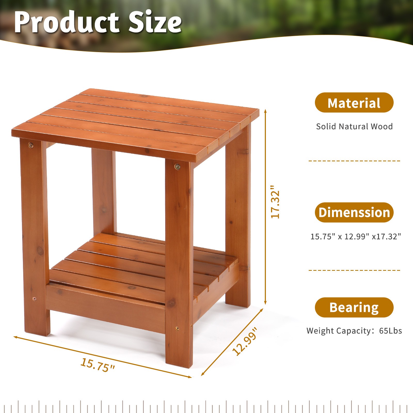 In/Outdoor 18" H Portable Wood Side Table Small Square Patio Weather Resistant