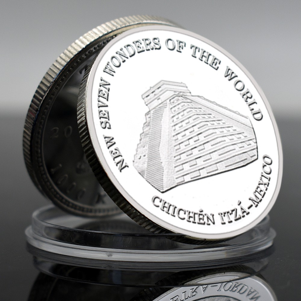 7Pcs New Seven Wonders of the World Coin Set Silver-Tone Commemorative Medals