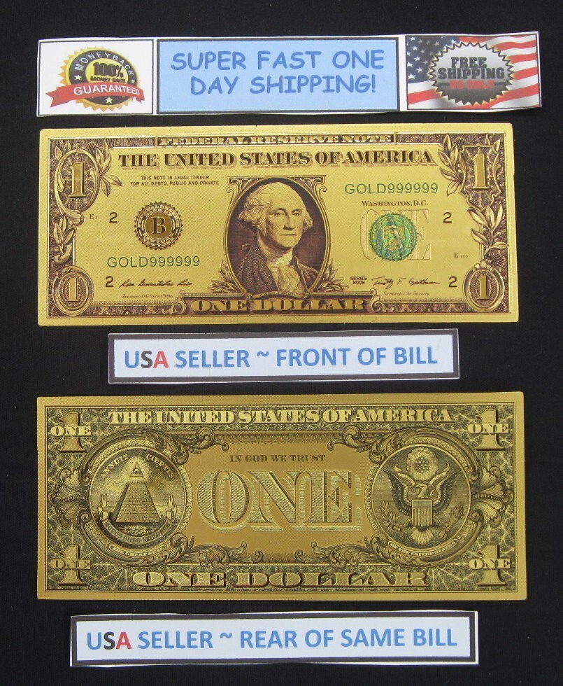 24k Gold Foil Plated US Currency Banknote Set-8 Bill Collectible Novelty