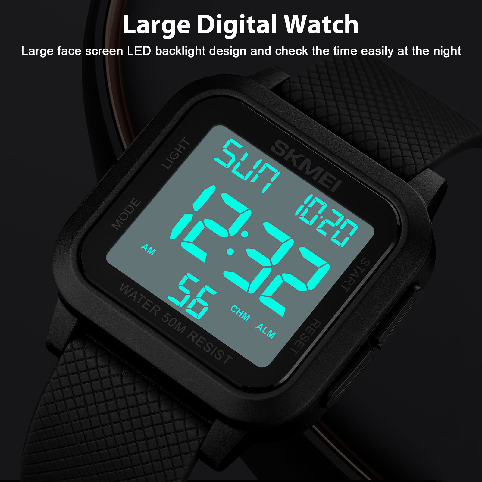 Men's Military Sports Watch LED Screen Large Digital Face Waterproof Wristwatch