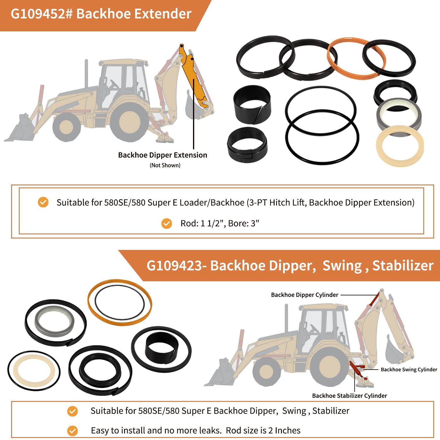 Whole Machine Hydraulic Cylinder Seals Kit for Case 580 Super D 580 Super E 580E