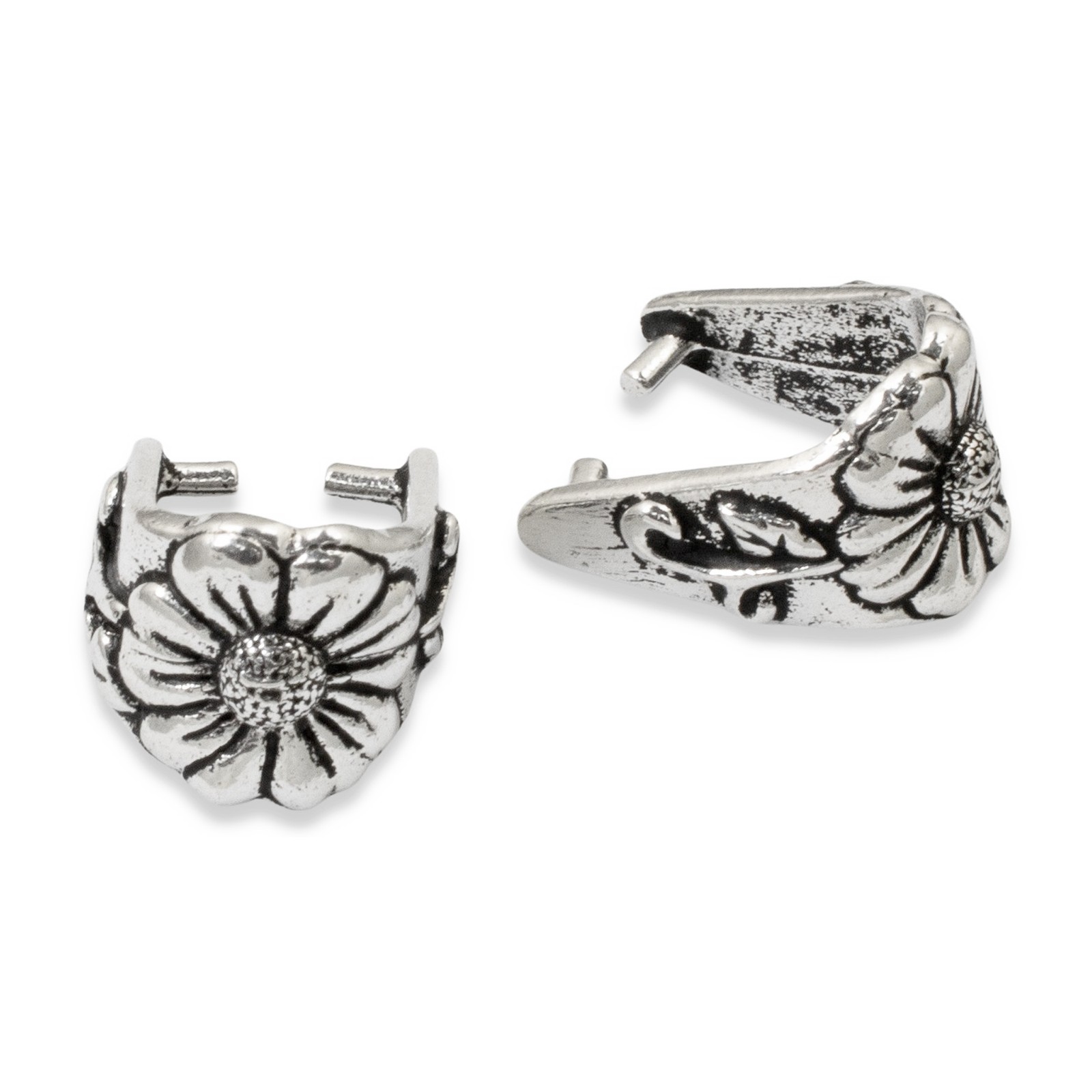 2 Silver Blossom Pinch Bails - TierraCast Vintage Style Pendant Holder