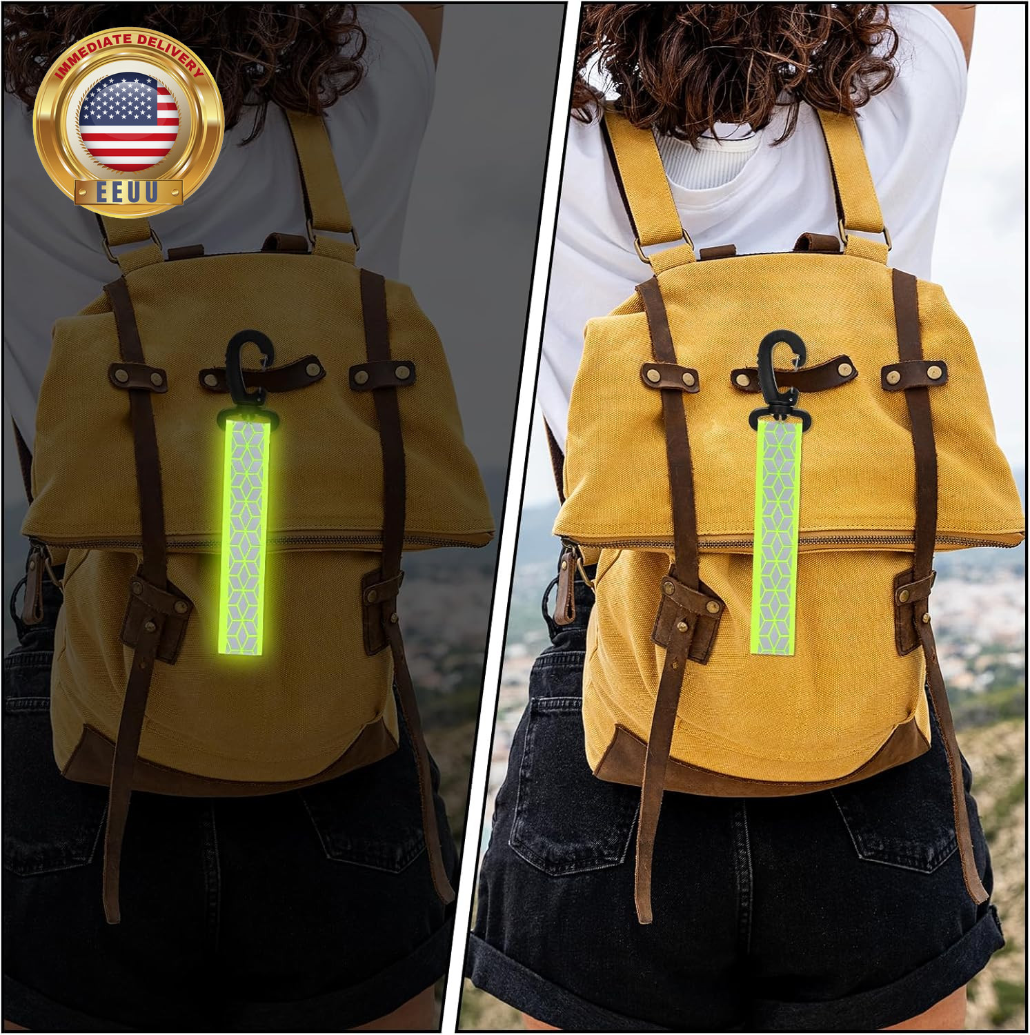 8 Pcs Reflective Straps Green Reflective Backpack Tags Glow in the Dark Keychain