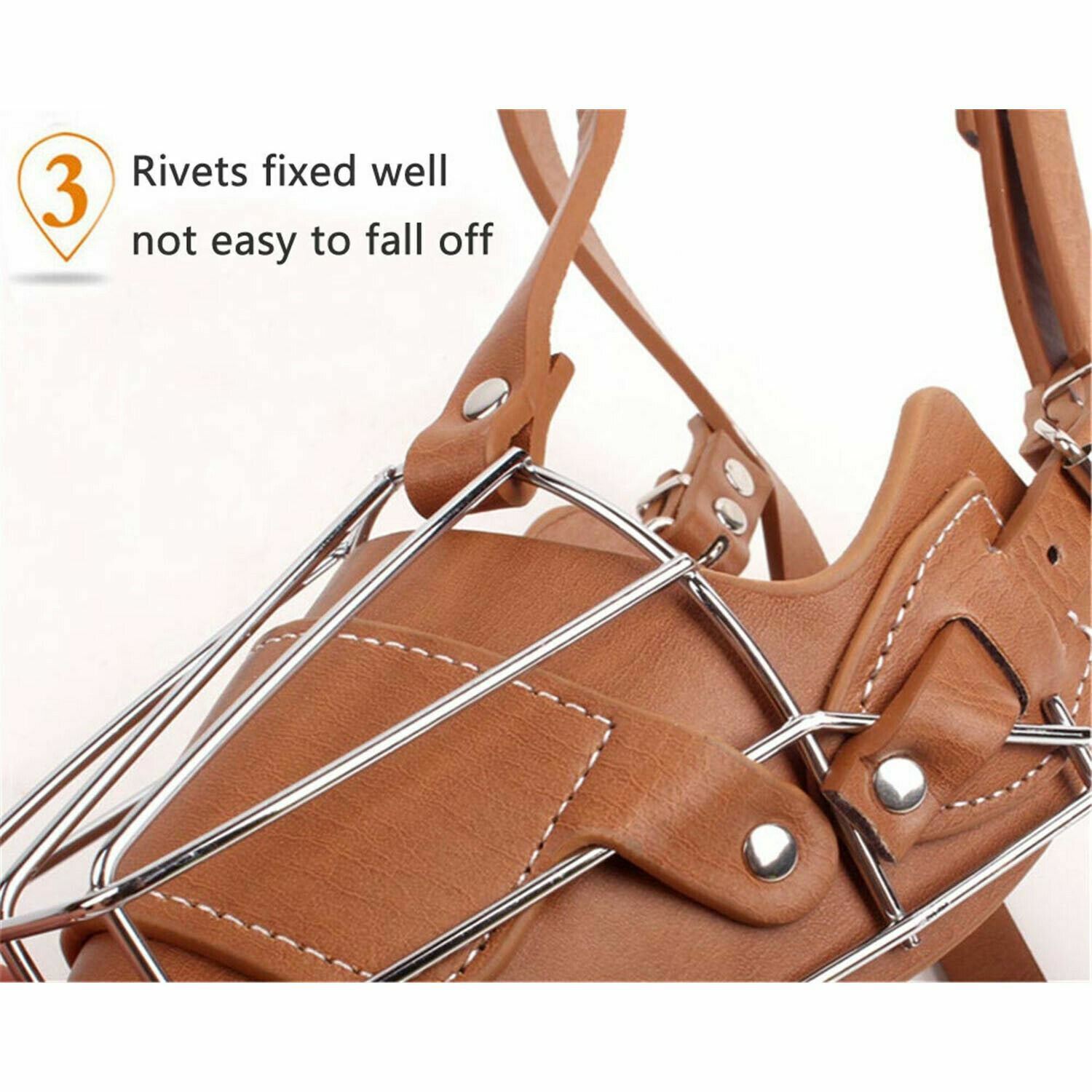 Metal Wire Leather Basket Cage Dog Mouth Muzzle w Adjustable Straps No Bite Bark