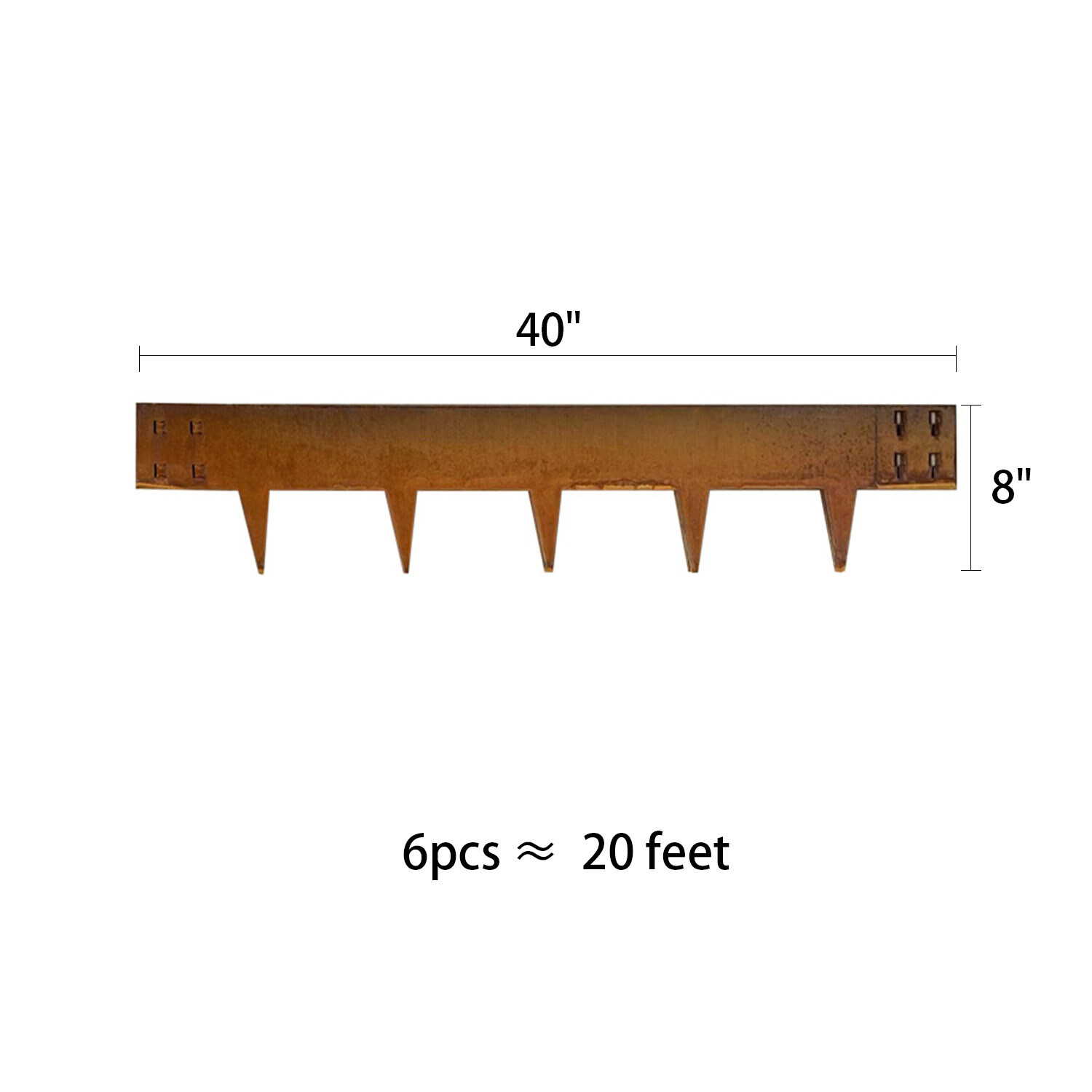 8-INCH Corten Steel Edging 6-PACK Garden Lawn Landscape Rusted Metal Border 20FT