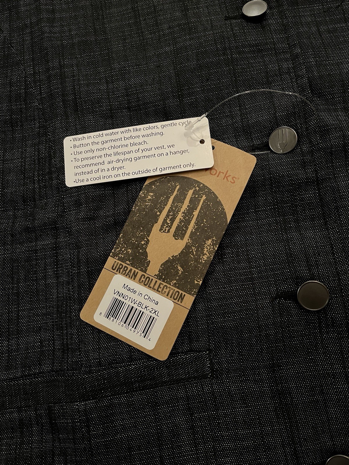 Chef Works Urban Collection Fairfax Vest Black Gray Button Front 2XL NWT