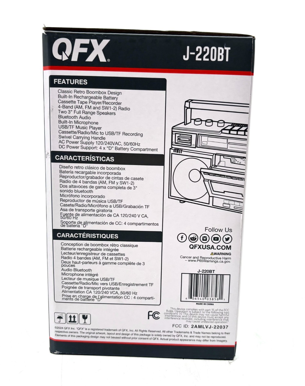 QFX J220BT Bluetooth Radio/Cassette to MP3 Converter Boombox