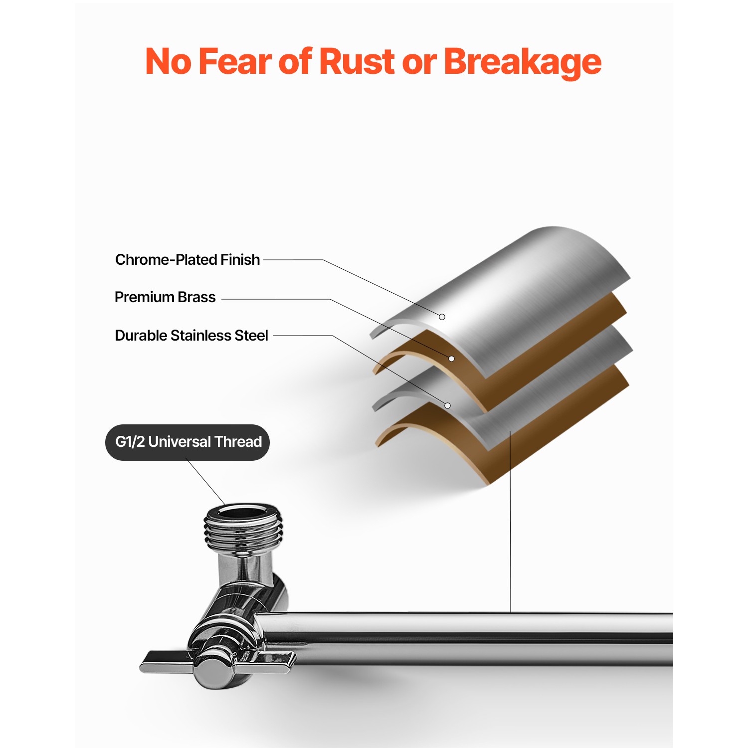 Shower Head Extension Arm Extender 11 in Adjustable Angle Height G1/2 Universal