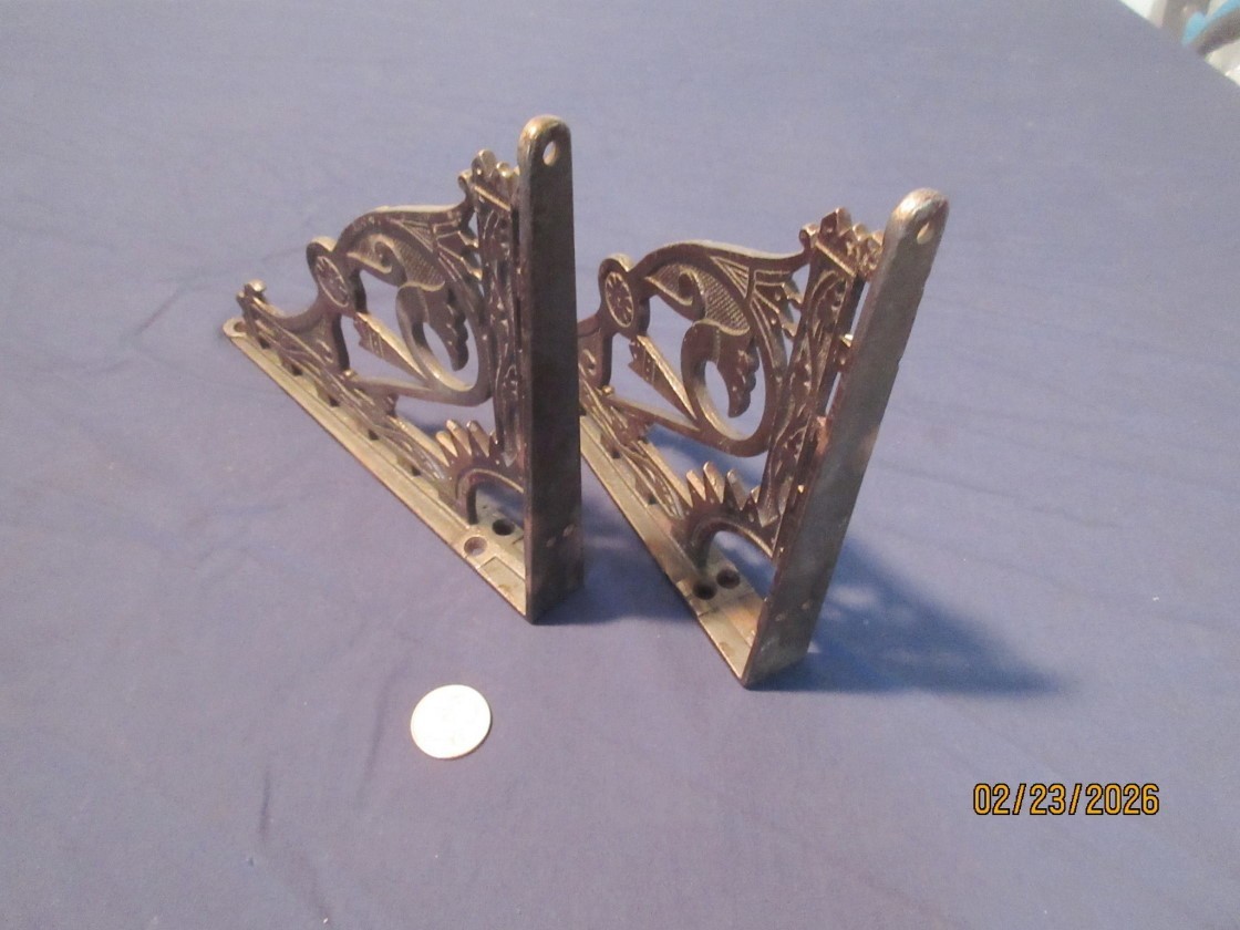 2 Antique Victorian Shelf Brackets Iron w/bronze wash. 6.75" x 8.25" 1890's