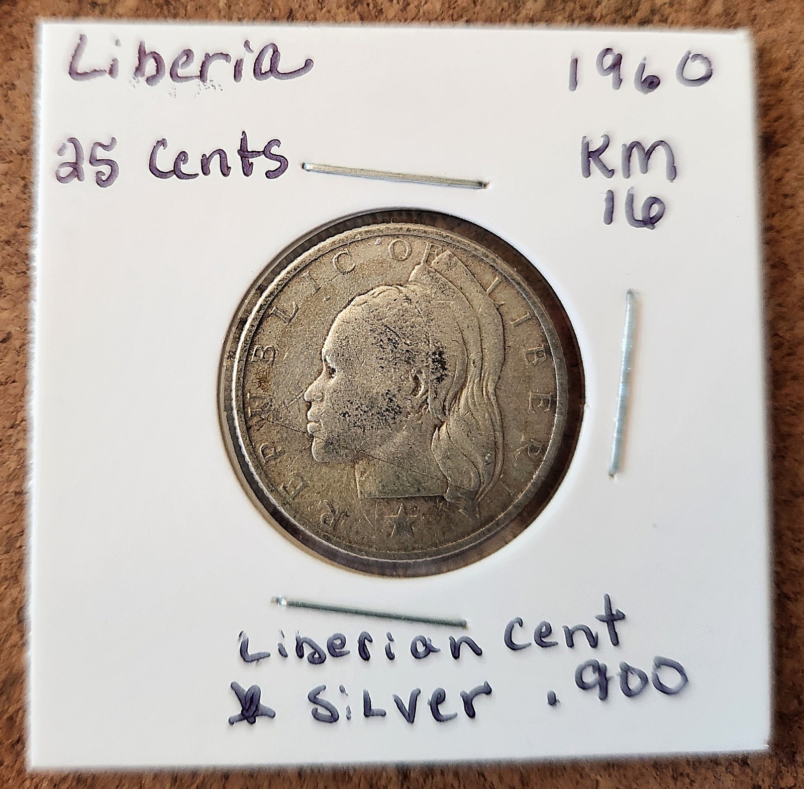 LIBERIA SILVER COIN~1960~KM16 LIBERIAN 25 CENTS .900 VINTAGE FOREIGN CURRENCY