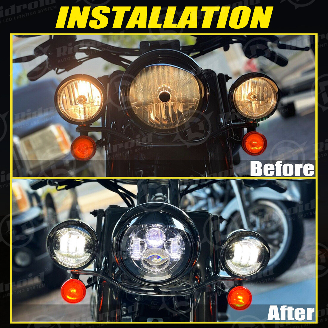 Black 7" LED Headlight & 4.5" Fog Passing Lamps For Harley Davidson Street Glide