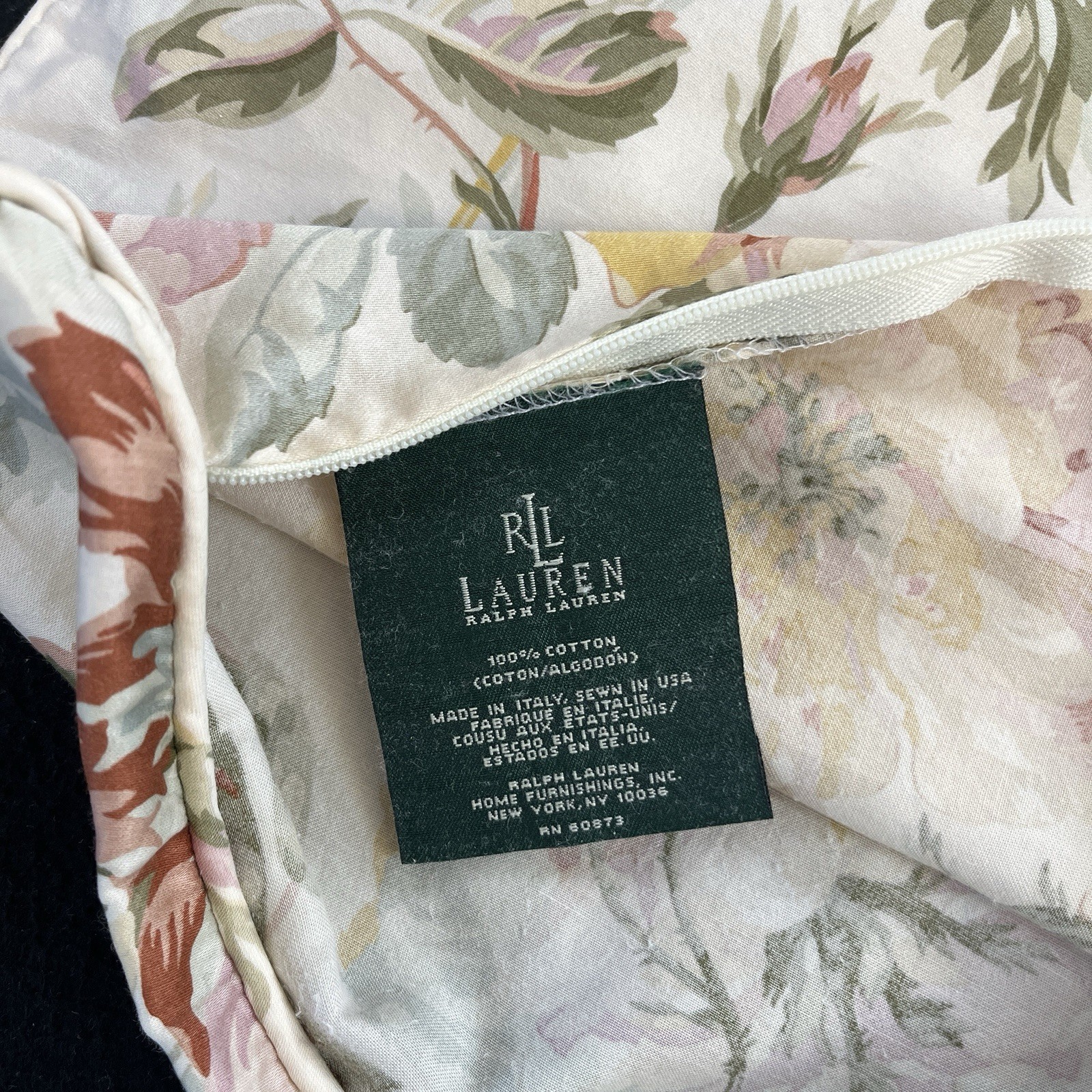 Ralph Lauren Wentworth Floral Accent Throw Pillow Cover Ivory 17” Sateen Cotton