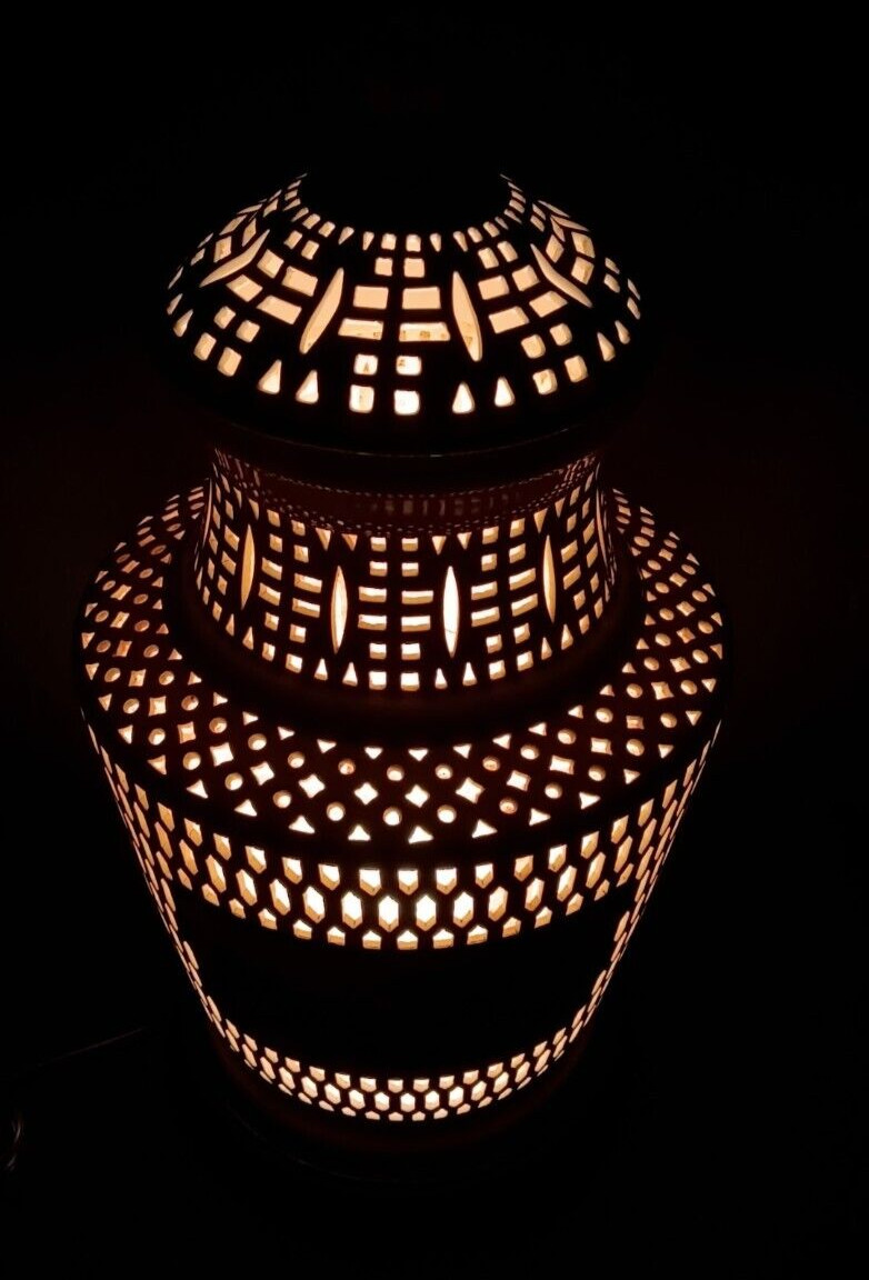 Vintage Blanc de Chine Pierced Reticulated Lamp Chariot Motif