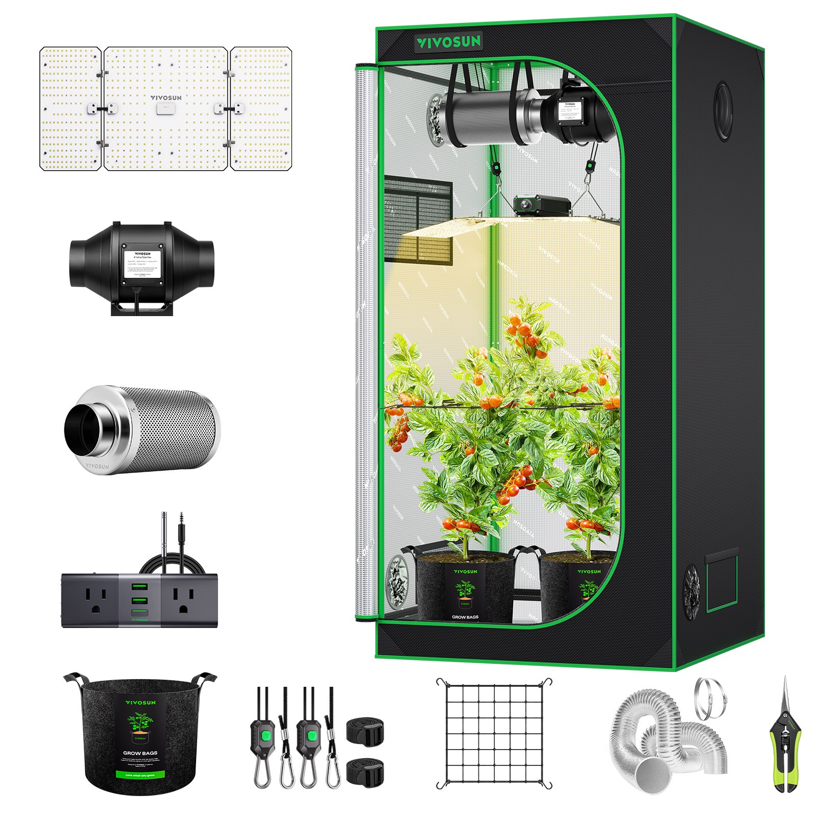 VIVOSUN 3x3ft Wifi Starter Grow Tent Kit 200W LED 4" Ventilation Kit A22 GrowHub