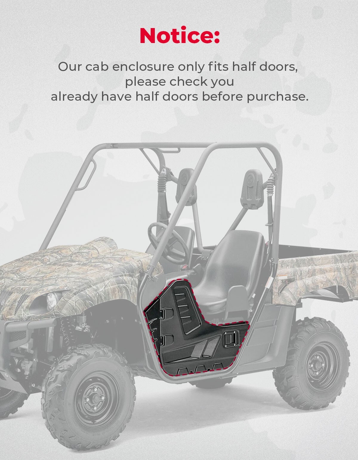 Cab Enclosure Upper Door for Yamaha Rhino (with half doors)450 660 700 2004-13