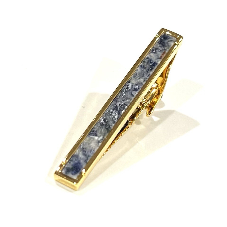 Gold Border Sodalite Stone Tie Clip Men Birthday Wedding Gift Tie Bar