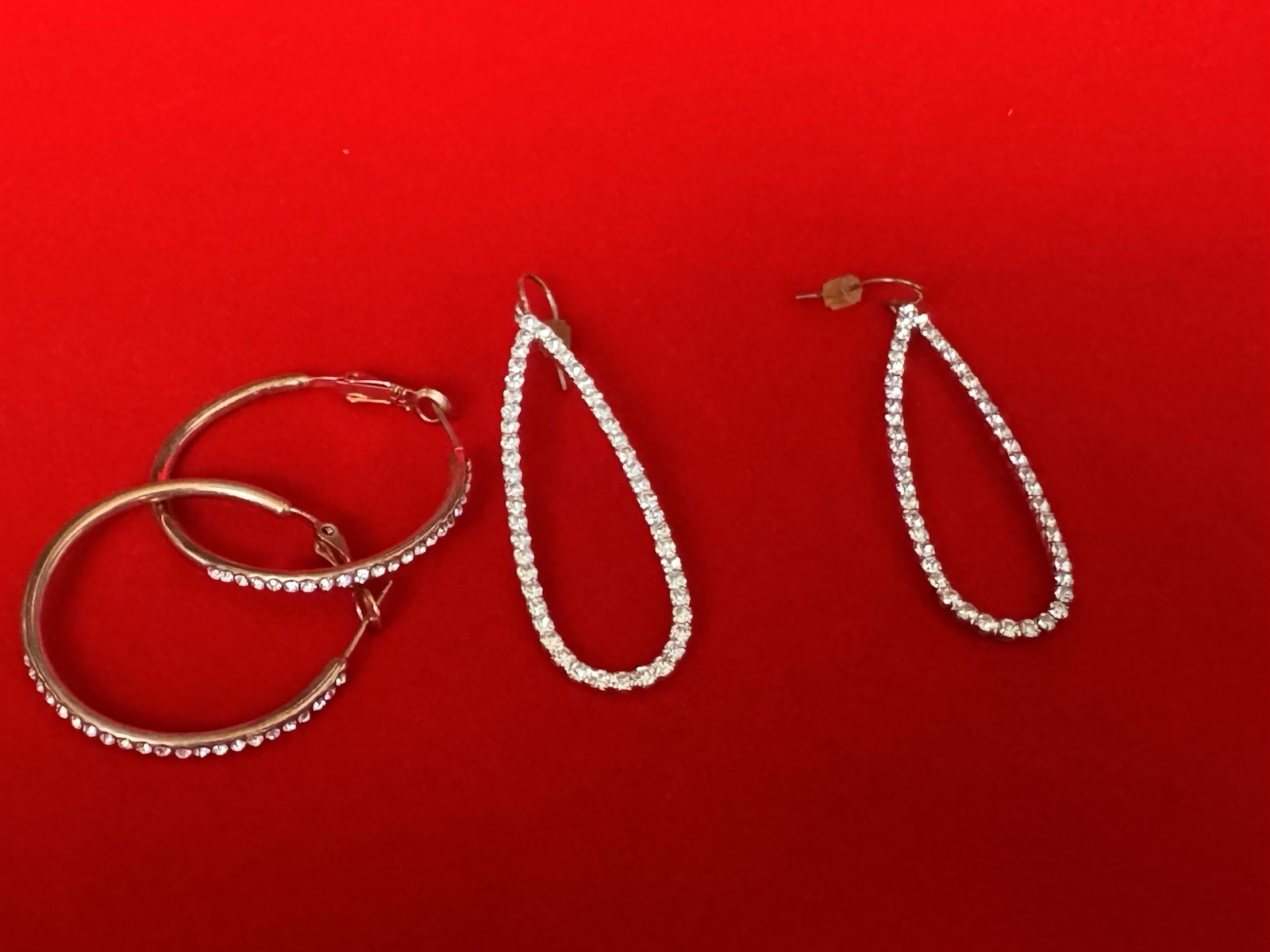 Vintage Rhinestone Earring Lot Snake Earrings Teardrop Hoops Gold Tone Statement