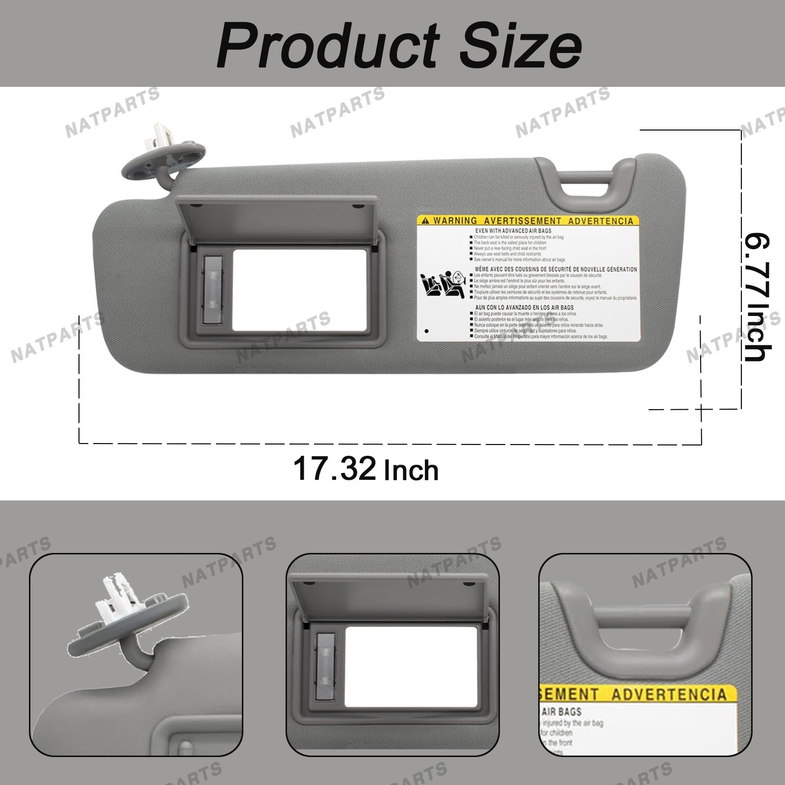 Left Driver Side Sun Visor w/ Light for 2014-2019 ToyotaHighlander74320-0E074-B0
