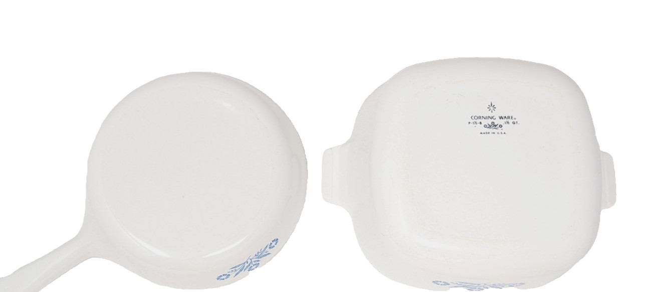 Vtg Corning Ware lot Blue Cornflower 6 1/2" Skillet, 1.5 qt casserole dish w/lid