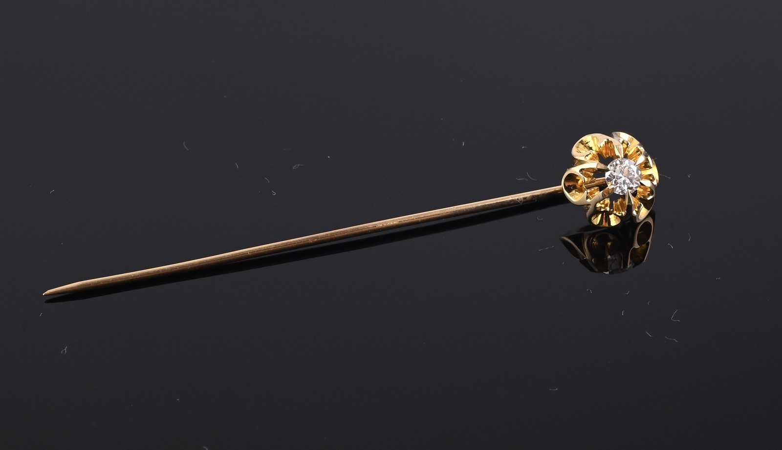 Antique 10K Yellow Gold Diamond Stick Pin Old Euro Old Mine Cut Lapel Tie Pin