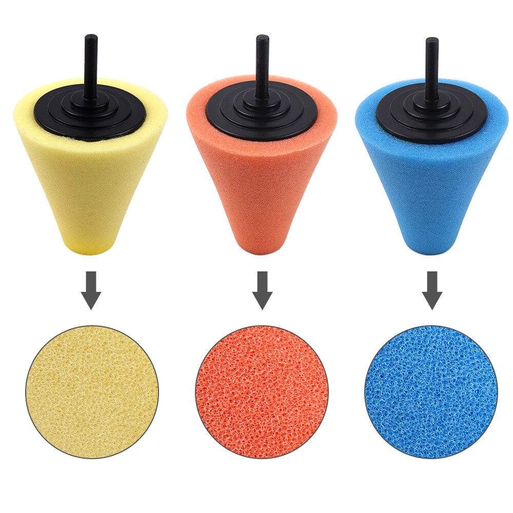 Foam Drill Polishing Cone Ball Pads Kit Car Hub Waxing Buffing Wheel Polisher 4"